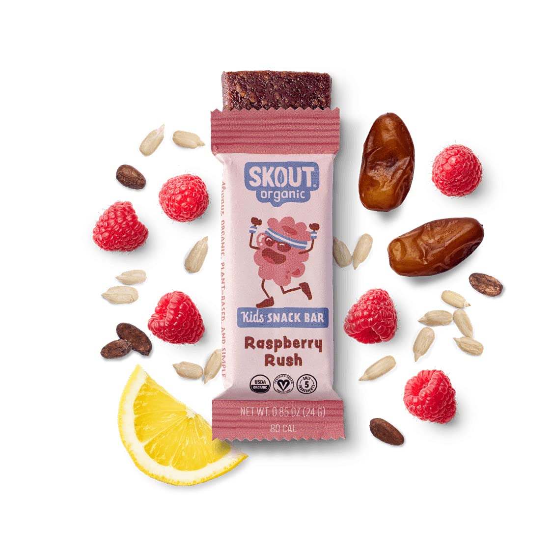 Organic Raspberry Rush Real Food Bars for Kids - 36 Pack | Healthy Plant-Based Snacks, No Refined Sugar | Vegan, Gluten-Free, Dairy-Free | Perfect for School Lunches & After-School Activities