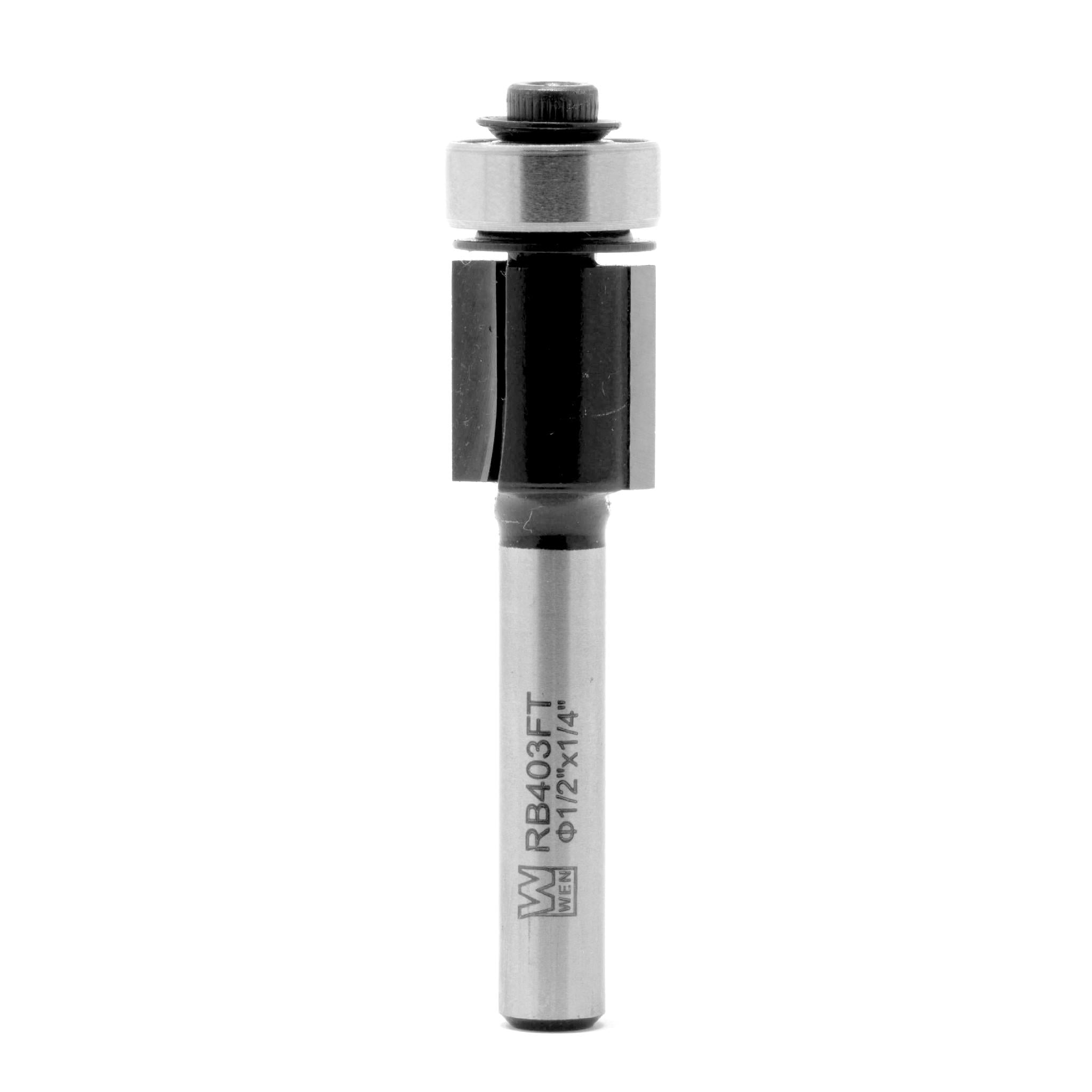 WEN RB403FT 1/2 Inch Flush Trim Carbide Tipped Router Bit with 1/4 Inch Shank - 1/2 Inch Cutting Length for Woodworking, Cabinet Making, and DIY Projects