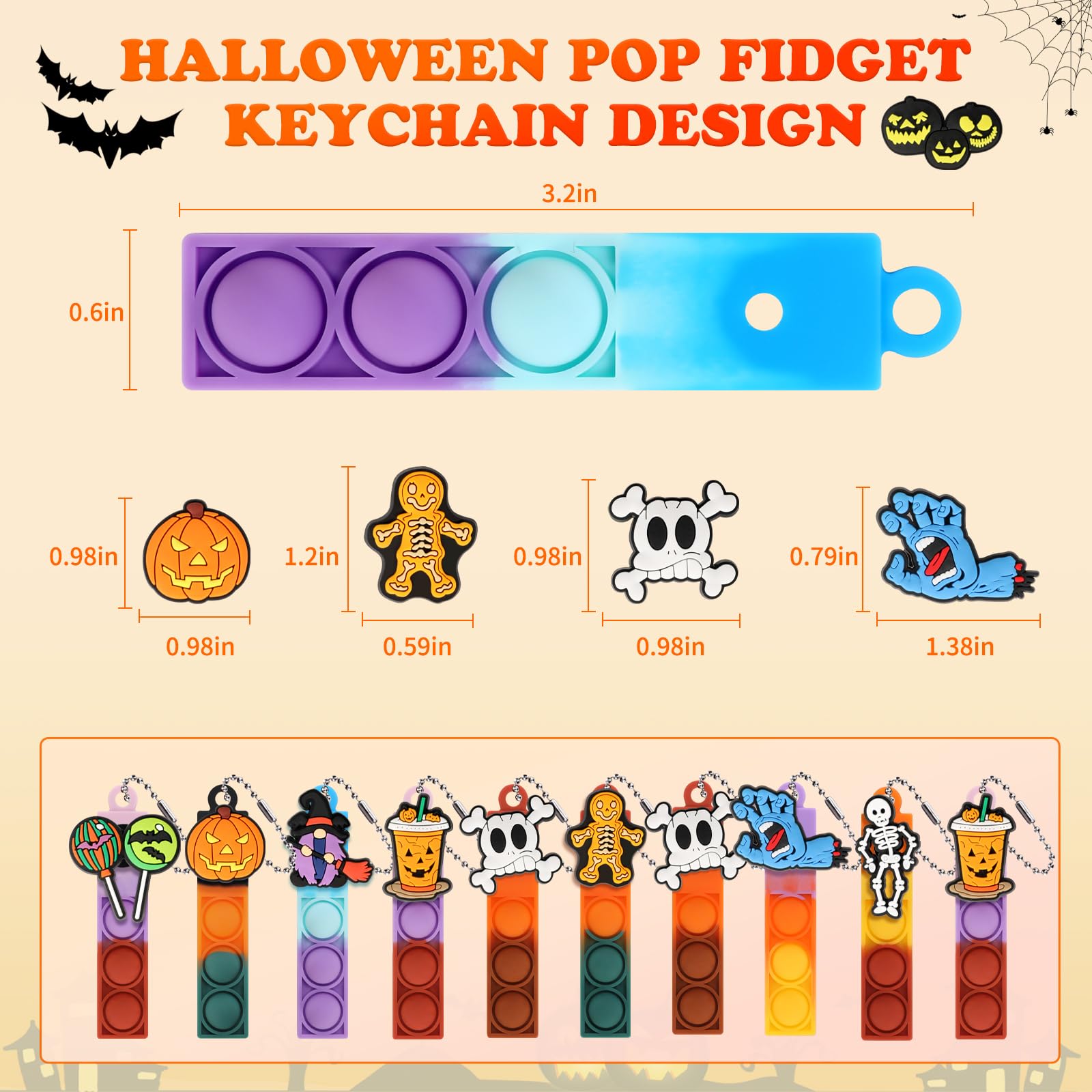 24-Piece Halloween Mini Pop Fidget Toys Bulk Pack - Sensory Stress Relief Keychain Toys for Kids, Party Favors, Classroom Prizes & Carnival Treasure - Perfect for Birthday Gifts, Desk Toys & Bag Fillers