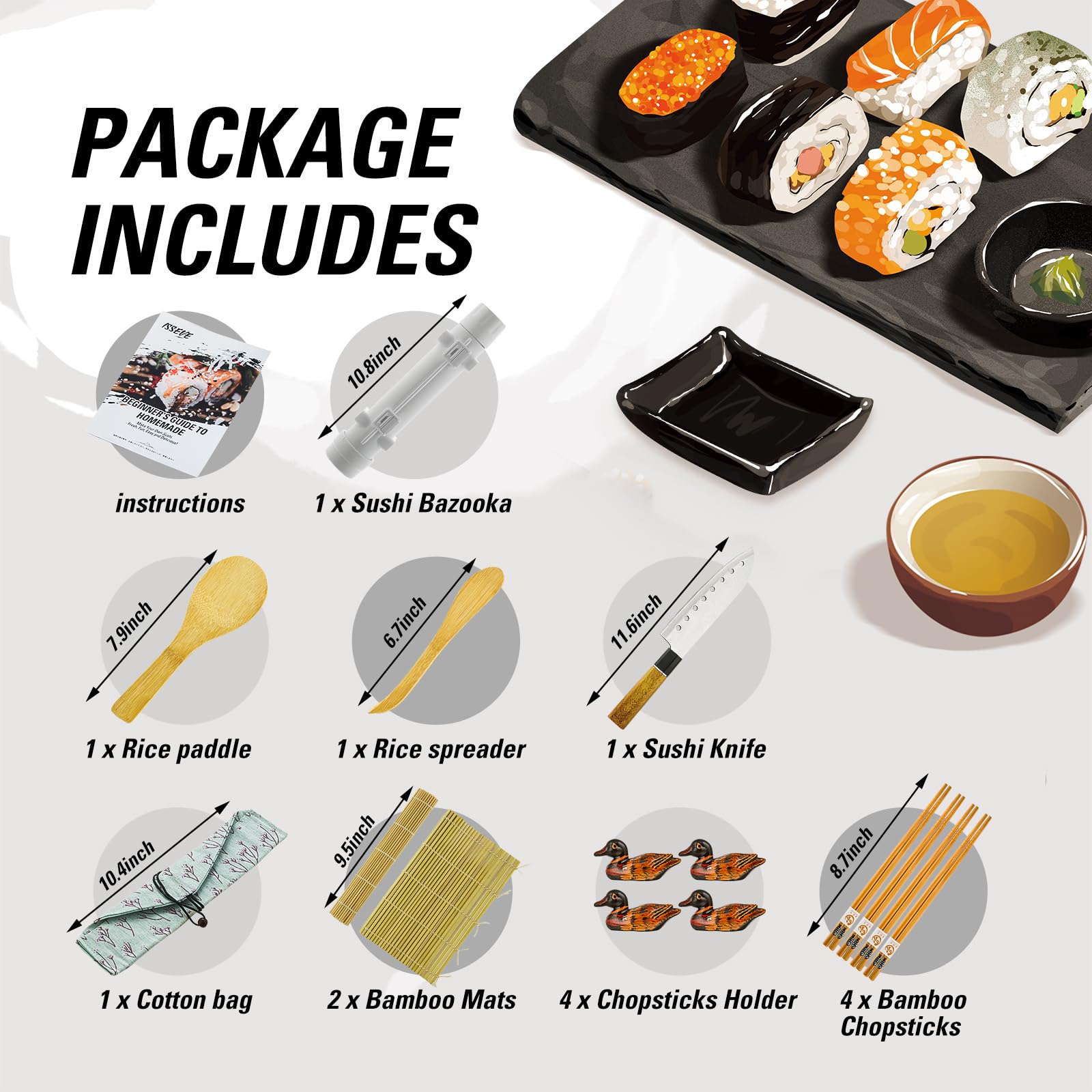 ISSEVE Sushi Making Kit - Complete DIY Sushi Roller with Bamboo Mats, Chopsticks, Paddle & Knife | Perfect for Home Chefs & Japanese Cuisine Lovers | Great for Parties, Date Nights & Family Cooking Activities