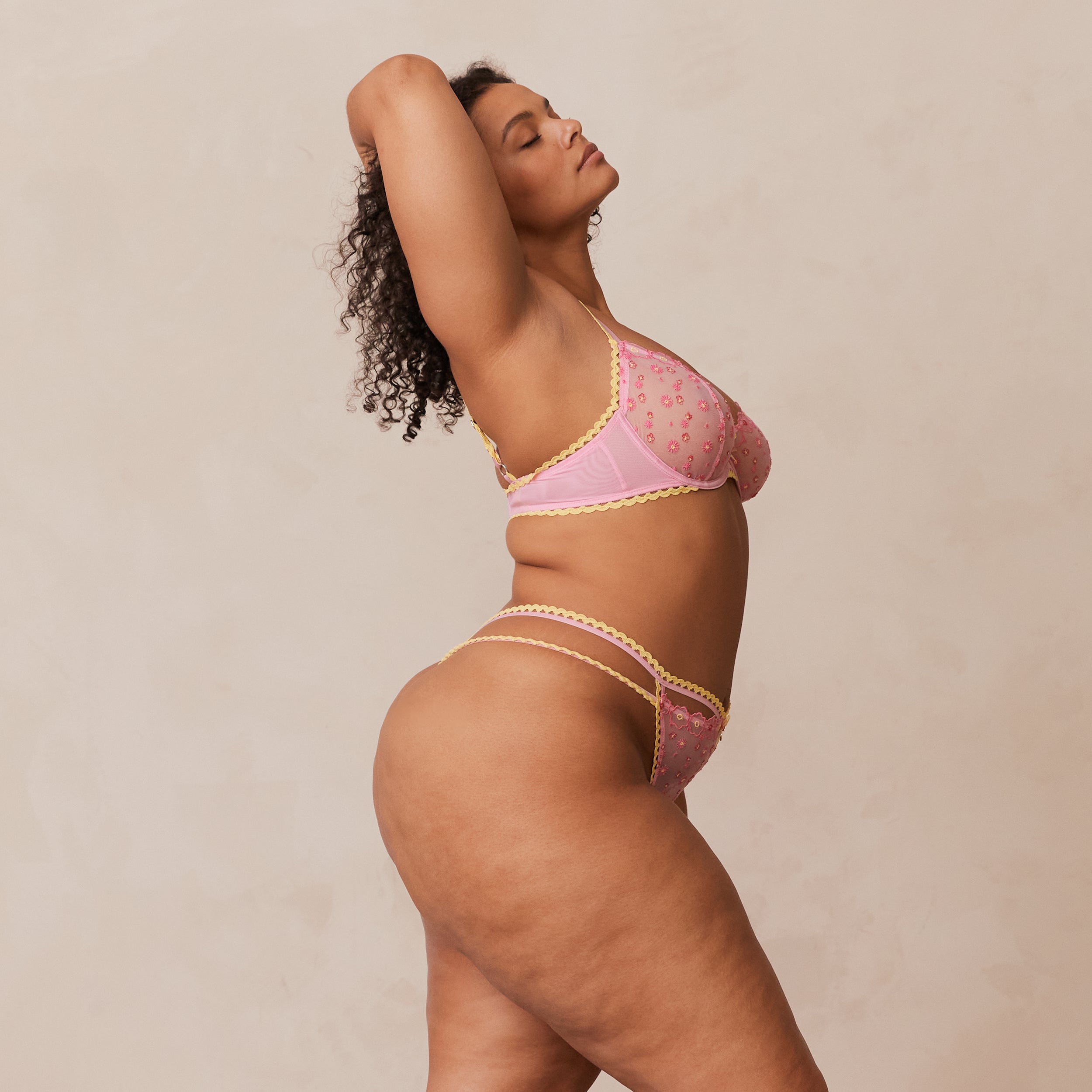 Daisy Embroidered Balcony Bra for Women - Soft Pink Lace Underwire Push Up Bra - Perfect for Everyday Wear, Date Night & Special Occasions