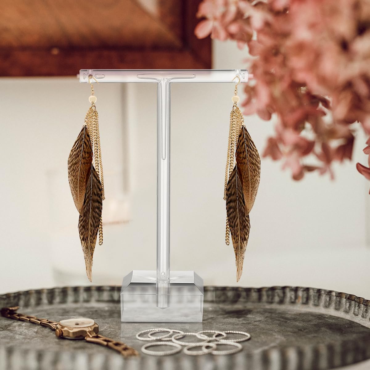 4-Piece Clear Acrylic Earring Stand - Jewelry Display Holder for T-Bar Earrings, Necklaces, Bracelets & Rings | Perfect for Boutique, Retail Store and Home Jewelry Organization