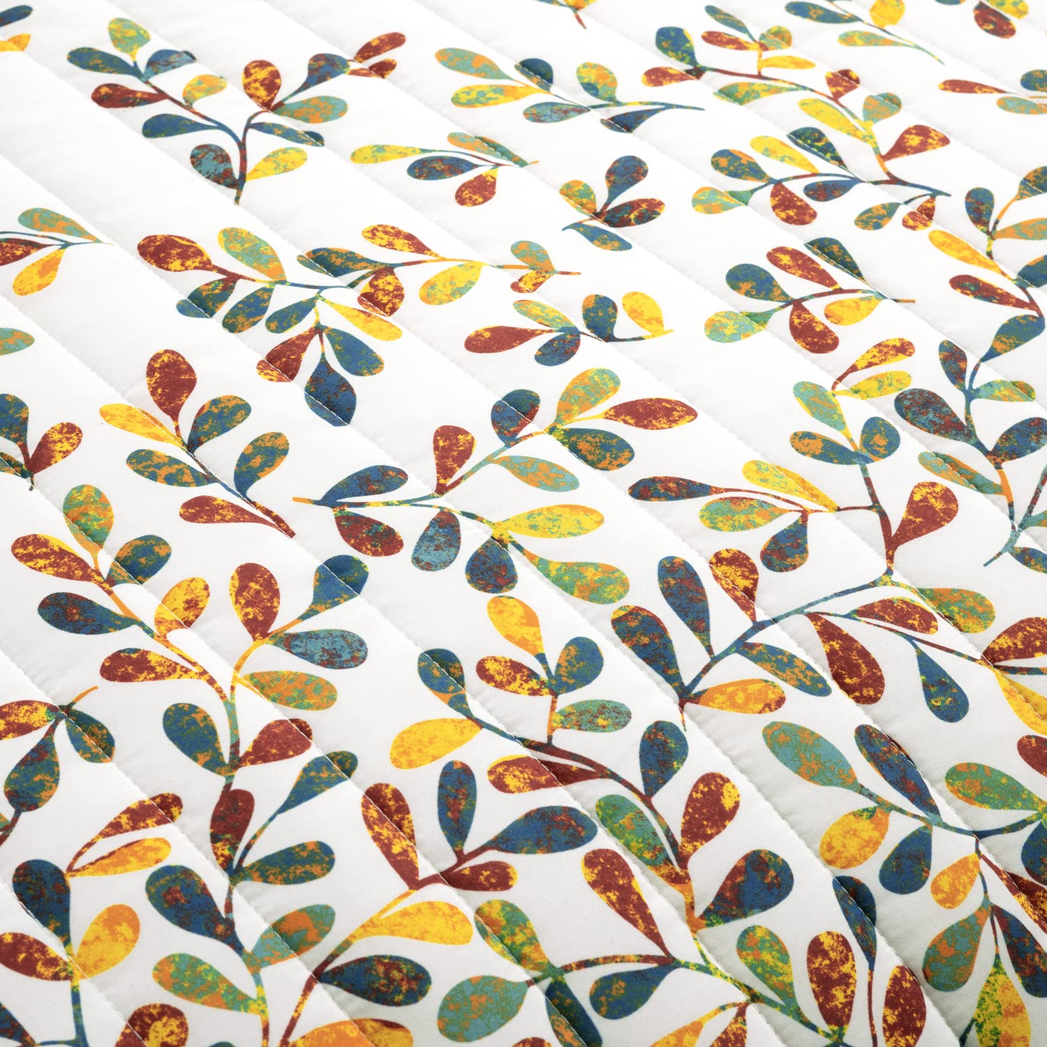 Boho Leaf Reversible Quilt Set King - Turquoise & Tangerine for Bedroom Decor