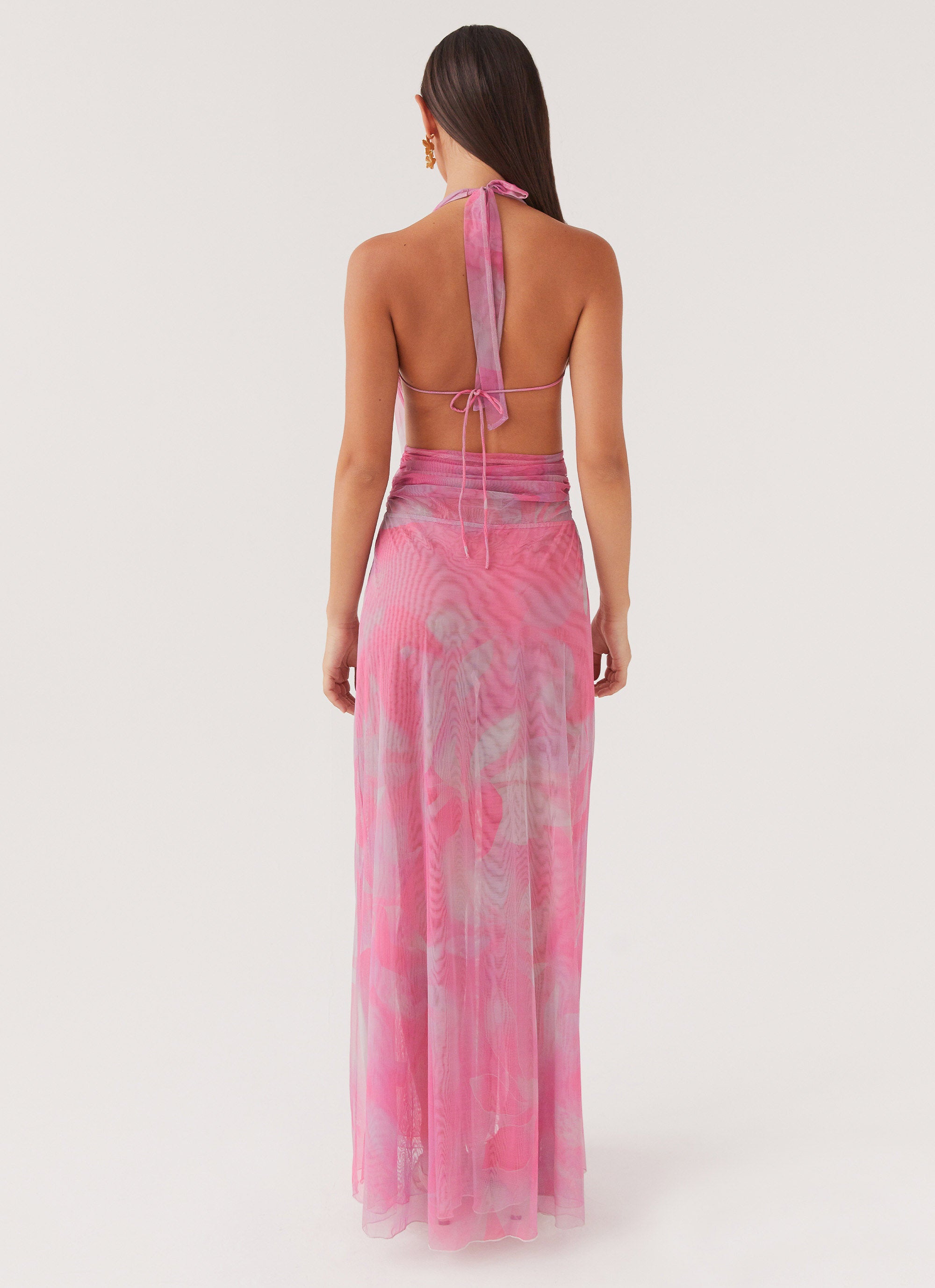 Elysia Mesh Maxi Dress - Pink Floral Summer Dress for Women | Boho Chic Beach Cover Up, Garden Party & Vacation Outfit