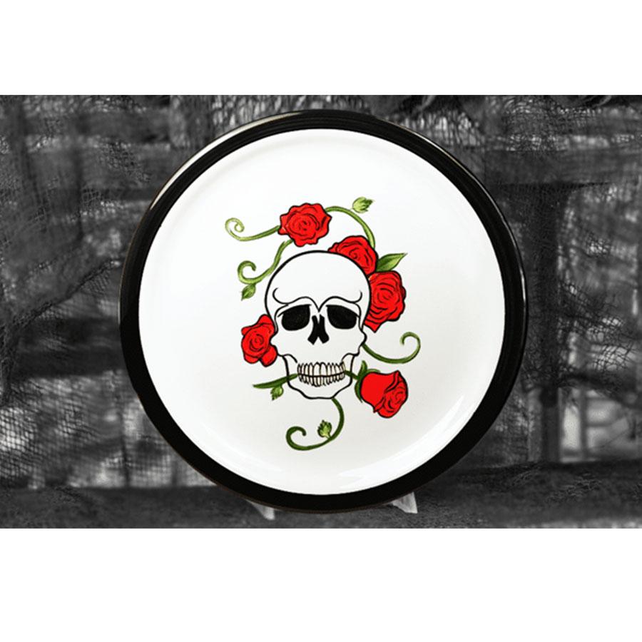 Skull Calavera Casanova Dinner Plate - Day of the Dead Ceramic Plate for Halloween, Dia de los Muertos Celebration, Gothic Home Decor & Party Tableware