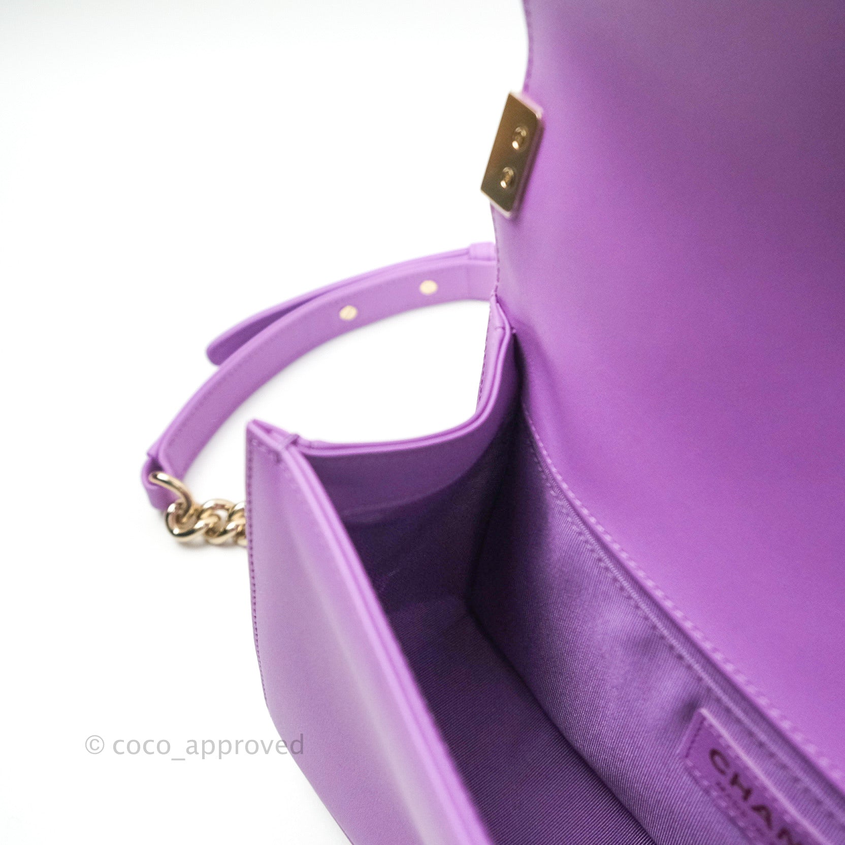 Chanel Boy Chevron Medium Flap Bag in Purple Calfskin Leather with Gold Hardware - Luxury Crossbody Bag for Women, Perfect for Evening Events & Date Nights