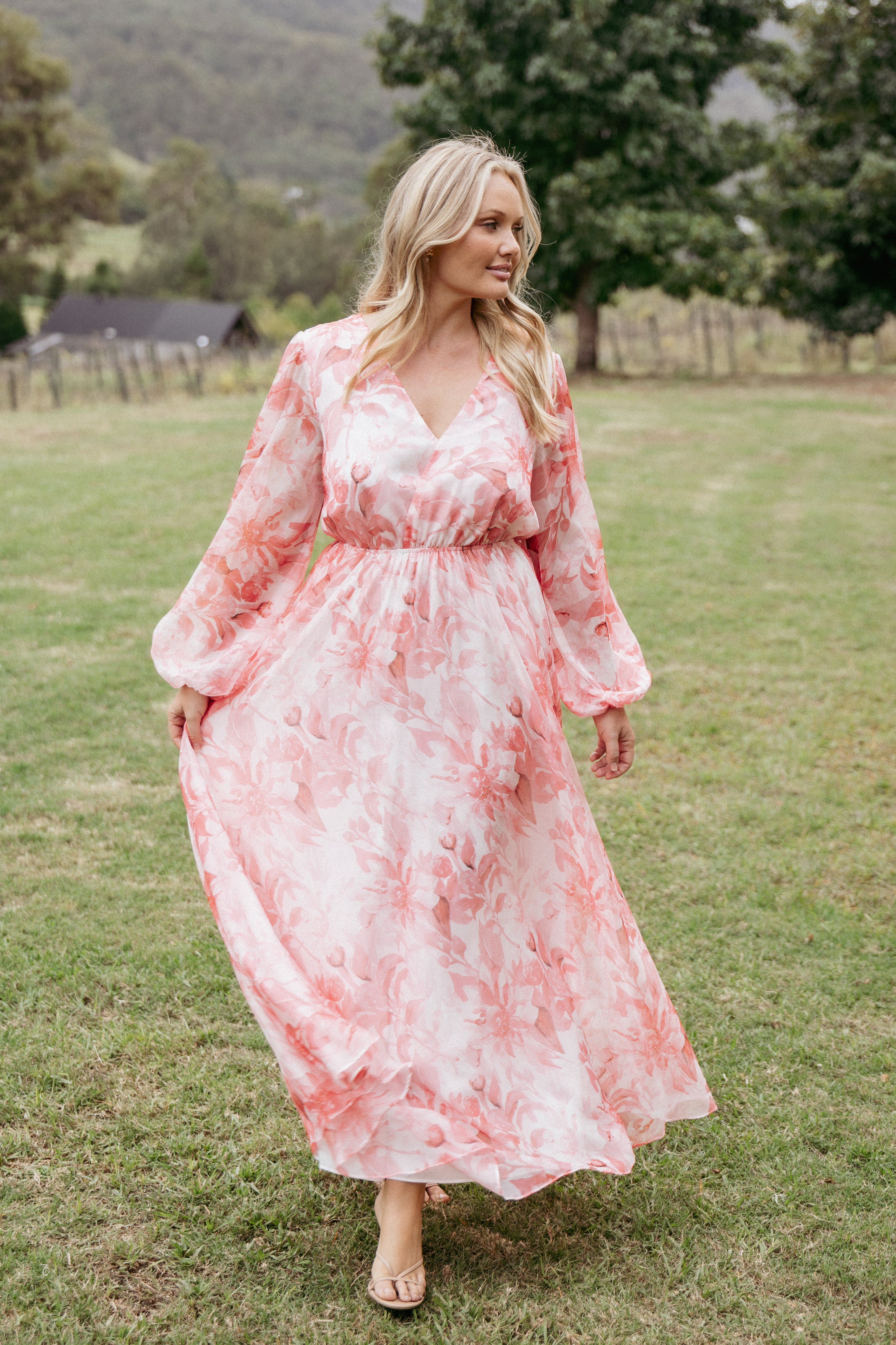 Anisa Maxi Dress - Pink Floral Print Long Summer Dress for Women | Beach Wedding, Vacation & Casual Wear