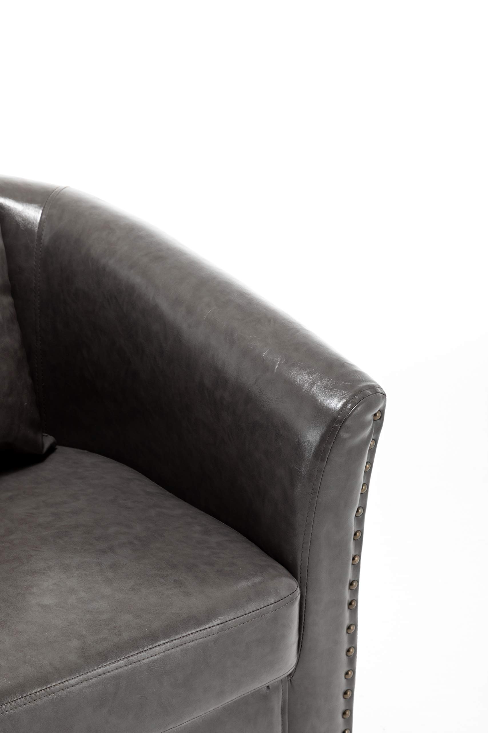 Modern Accent Chair - Faux Leather Upholstered Arm Barrel Club Chair with Ottoman Footrest for Living Room, Bedroom, or Office (Grey) | Captain Ninja Stylish Seating for Relaxation & Home Decor
