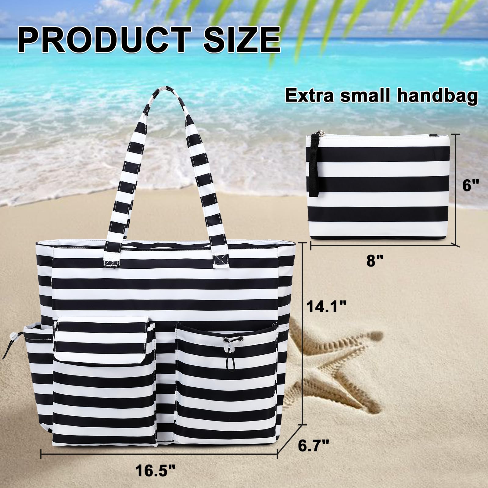 LEDAOU Large Waterproof Beach Tote Bag for Women - Sandproof Zippered Pool & Gym Bag with Wet Pocket - Perfect for Travel, Grocery Shopping & Beach Outings
