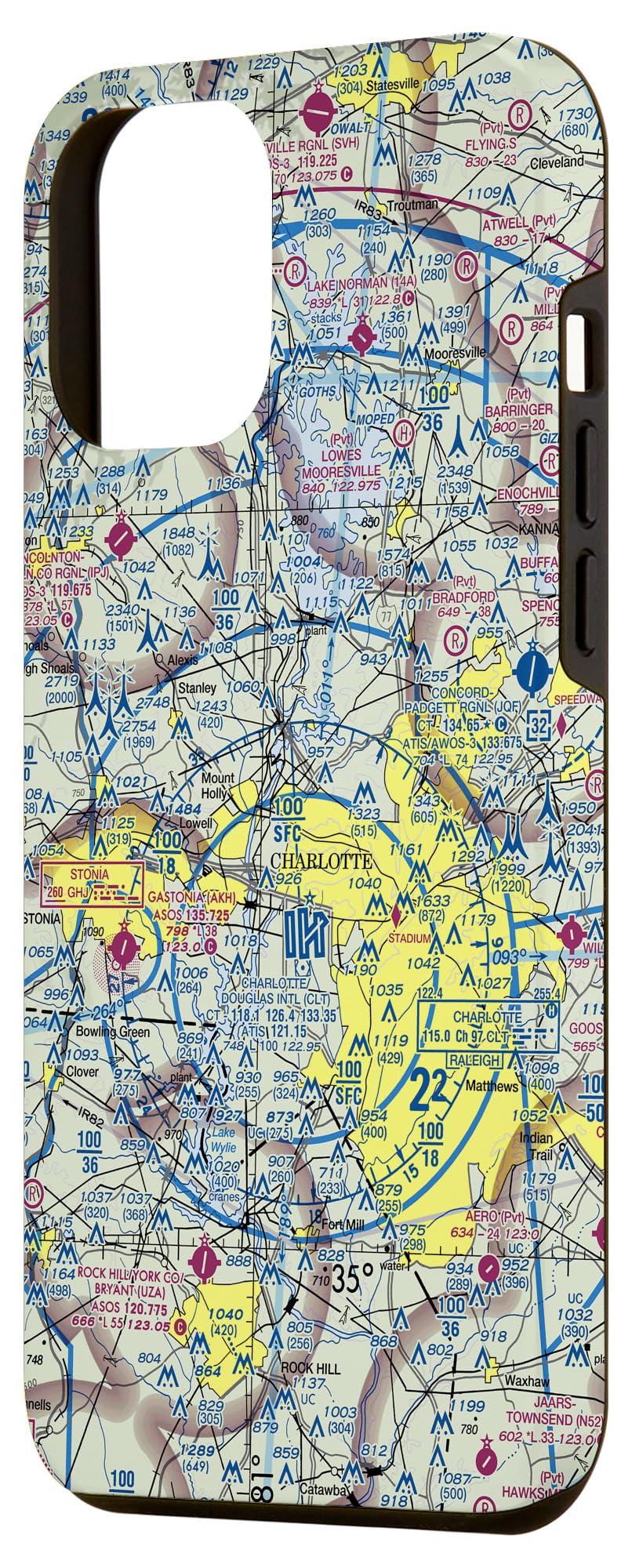iPhone 12 Pro Max 256GB Unlocked Smartphone - Premium Pilot Case with Charlotte Douglas Airport (KCLT) Sectional Chart Design | Perfect for Aviation Enthusiasts & Travelers