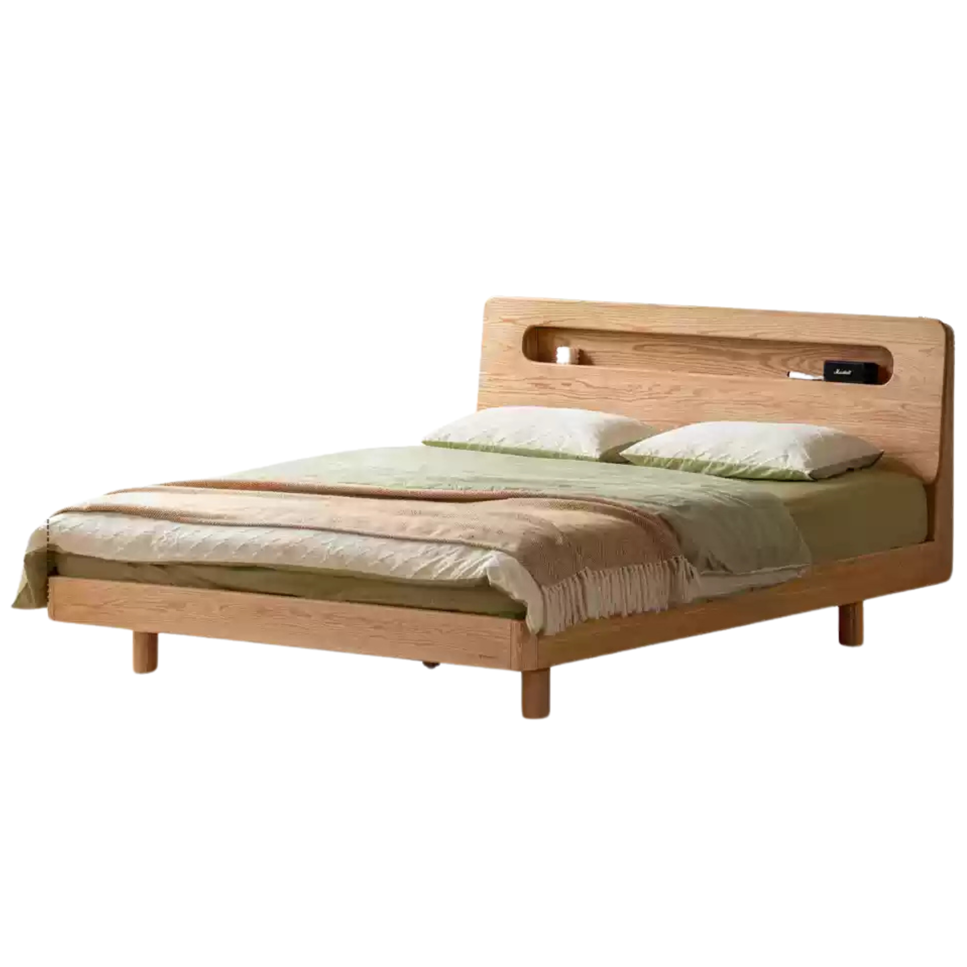 Solid Oak Wood Suspension Luminous Bed - Modern Floating Platform Bed with LED Lighting for Bedroom, Guest Room, or Dorm