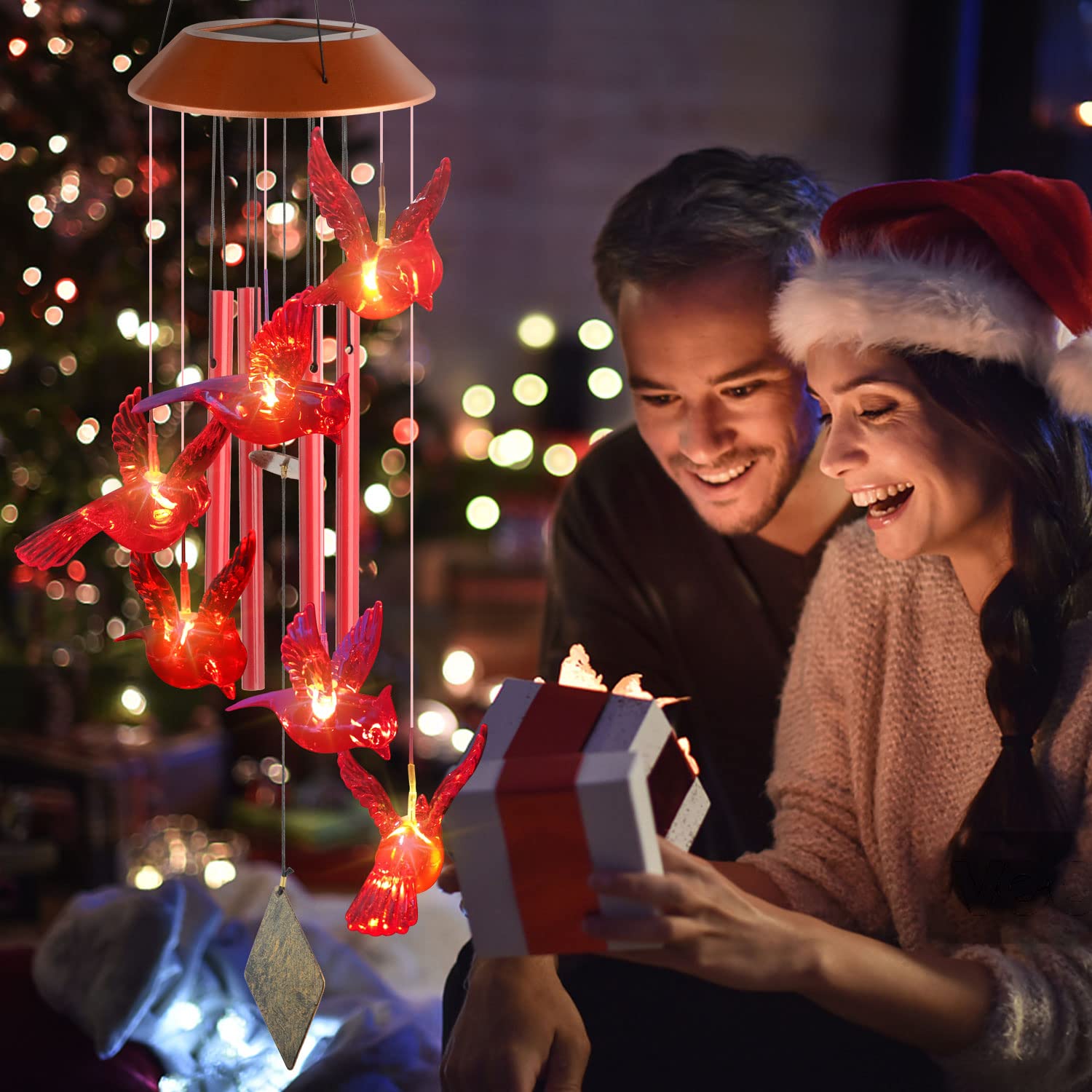 Solar Cardinal Wind Chime Lights - Unique Birthday & Gardening Gifts for Women, Mom, Grandma, Wife - Outdoor Garden Decor for Cardinal Lovers | Perfect for Patio, Backyard & Holiday Decorations