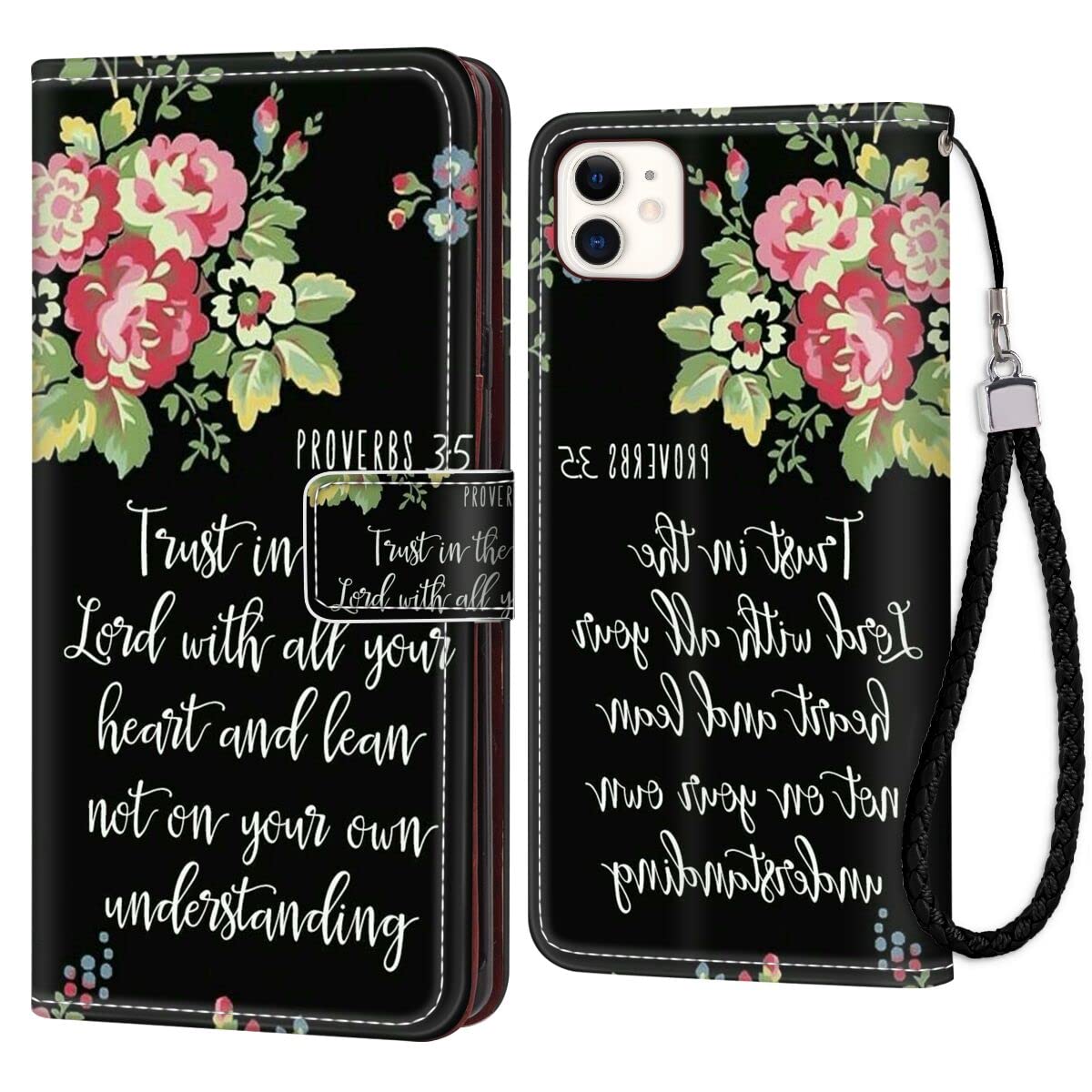 iPhone 11 Wallet Case with Bible Verse Proverbs 35 - God is Word PU Leather Flip Cover with Stand, Wristband, Credit Card Slots & Magnetic Buckle | Perfect for Church, Daily Use & Travel Protection