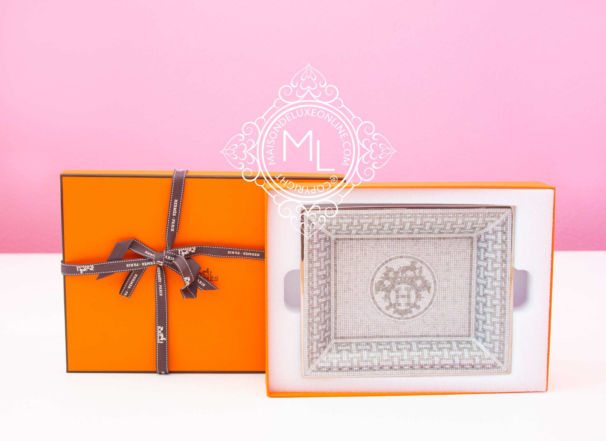 Hermes Classic Mosaique 24 Platinum Tray - Luxury Ashtray & Decorative Tray for Home, Office, and Gifts | Premium Metal Tray for Cigarettes, Jewelry & Desk Organization
