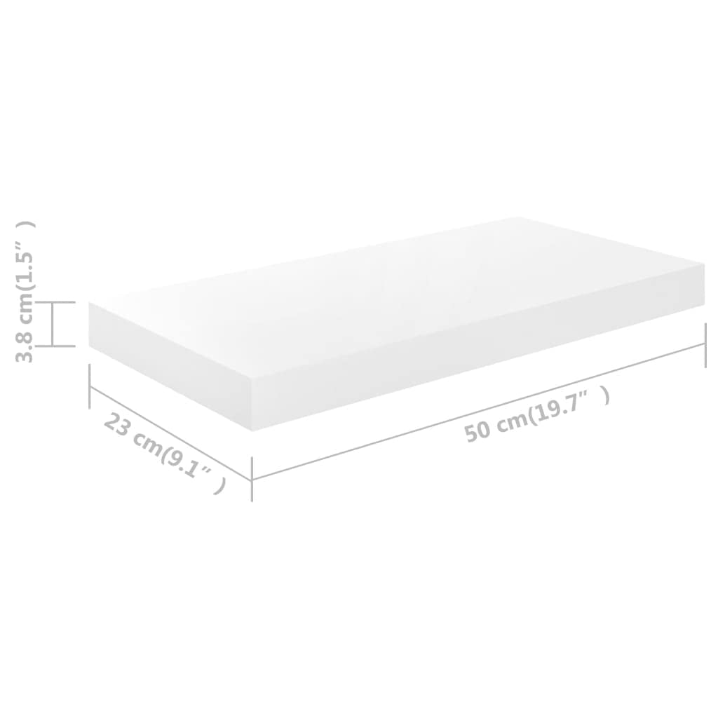 Floating Wall Shelf - Modern White MDF Wall Mounted Display Ledge (19.7