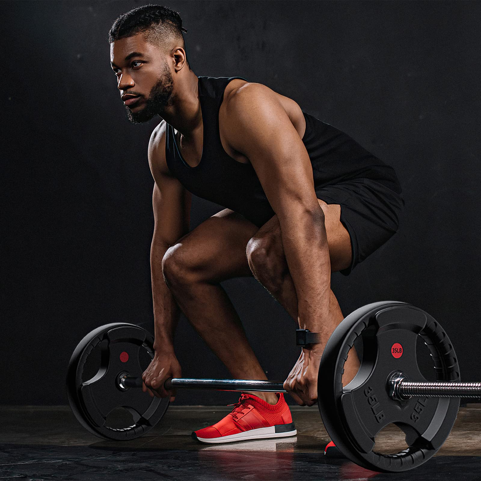 GIKPAL Olympic Rubber Grip Weight Plates Set - 2-Inch Hole Solid Cast Iron Core for Home Gym Strength Training (10lb-45lb) | Perfect for Weightlifting, CrossFit & Powerlifting Workouts