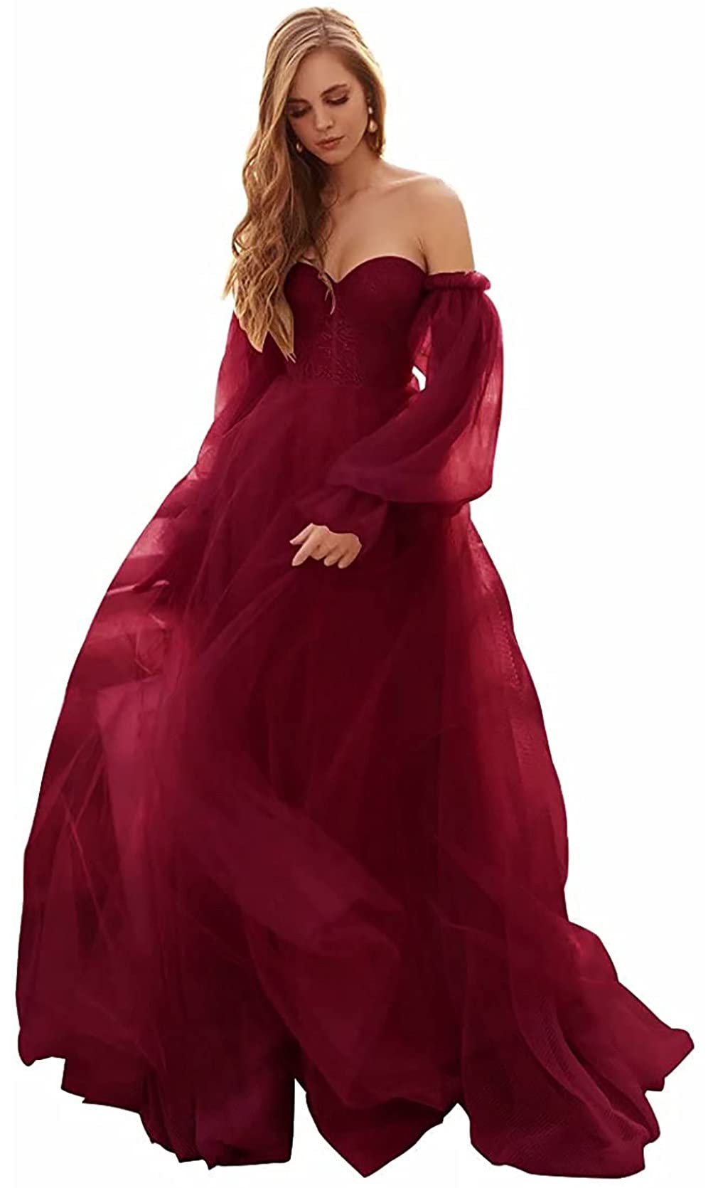 Elegant Women's Puffy Sleeve Prom Dress - Long Tulle Ball Gown Formal Off-Shoulder Princess Party Gown for Homecoming, Wedding, Quinceañera & Special Occasions