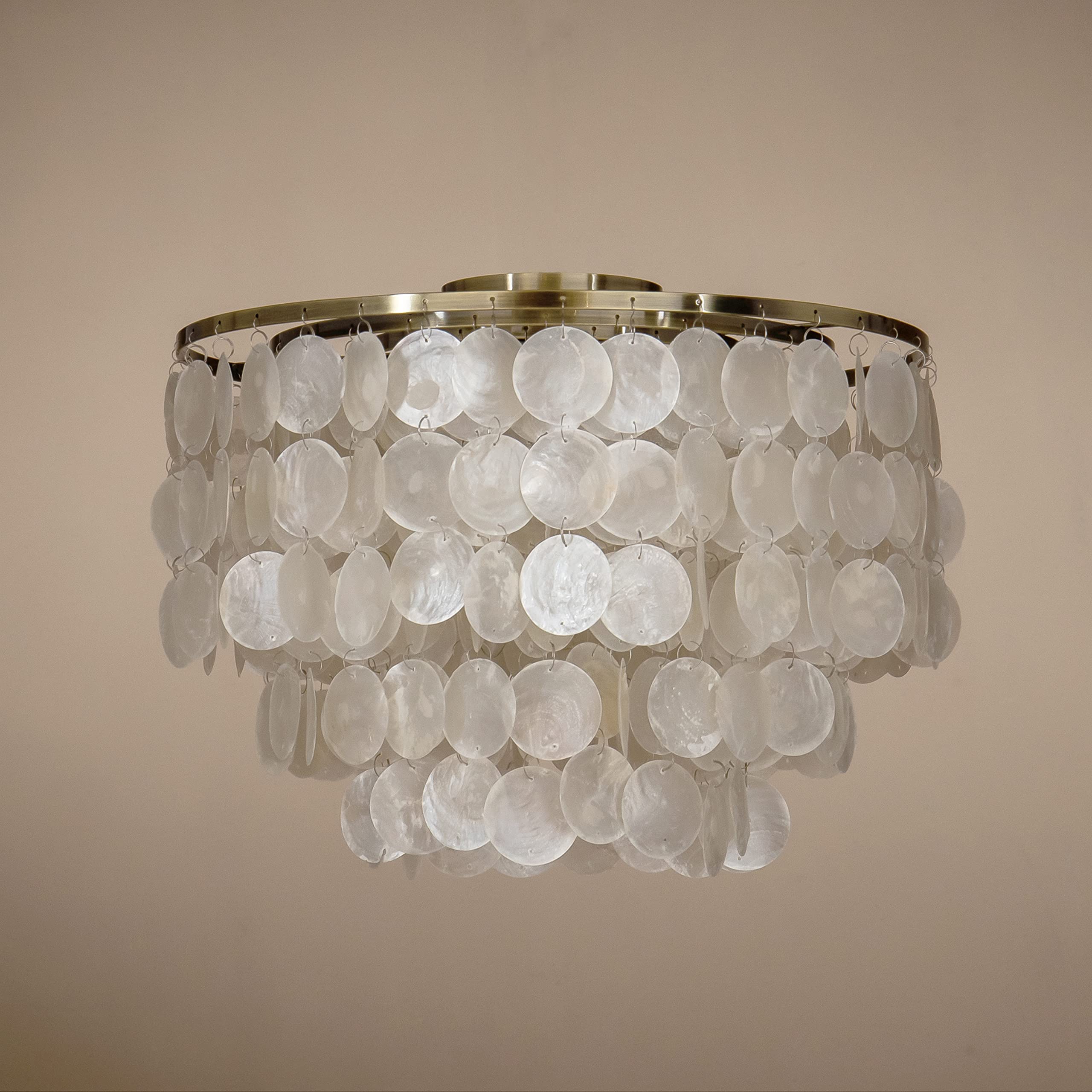 Coastal Natural Capiz Shell Tiered Flush Mount Ceiling Light - 18