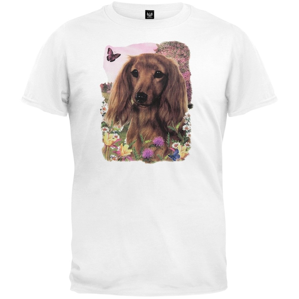 Long Haired Red Dachshund White T-Shirt - Cute Wiener Dog Lover Gift for Men & Women - Perfect for Casual Wear, Dog Lovers & Dachshund Enthusiasts