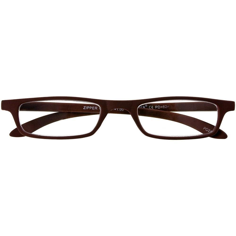 Stylish Rectangular Reading Glasses for Men & Women - Brown Designer Zipper Frames with +2.0 Plastic Lenses | Perfect for Reading, Office Work & Computer Use