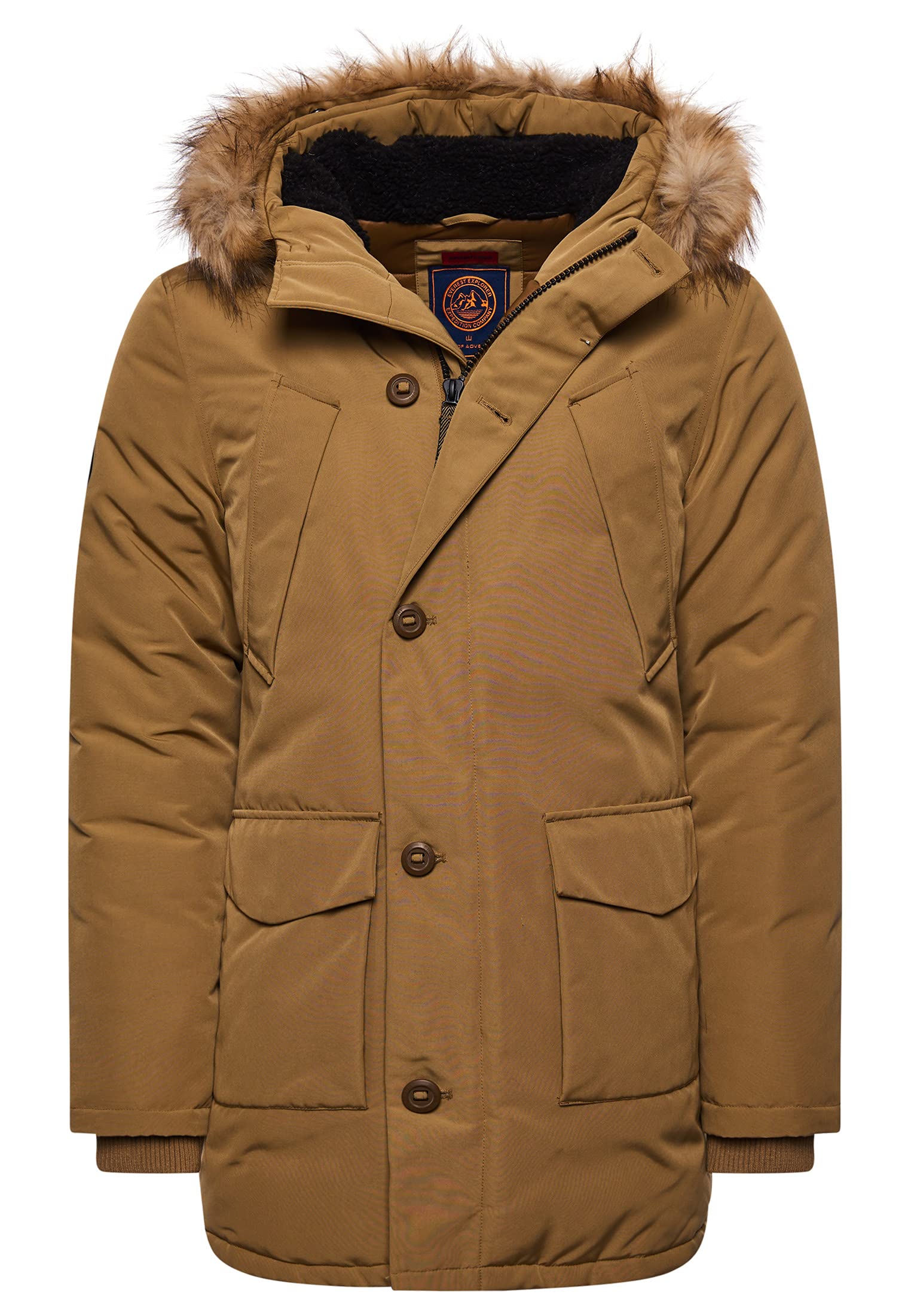 Superdry Men's Everest Parka Coat - Slim Fit Camel Color, Size XL | Winter Jacket for Outdoor Activities & Urban Style
