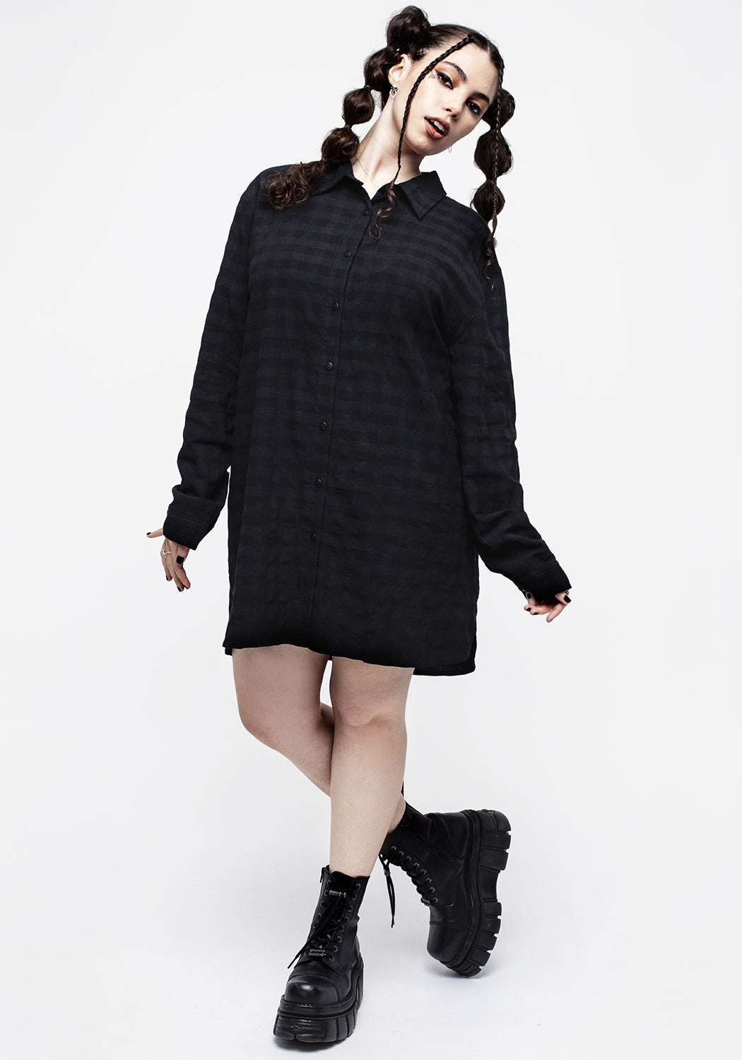 Stylish Women's Lithium Check Button Down Shirt Dress - Casual Flannel Plaid Long Sleeve Tunic for Fall & Winter - Perfect for Office Wear, Date Night and Weekend Outings