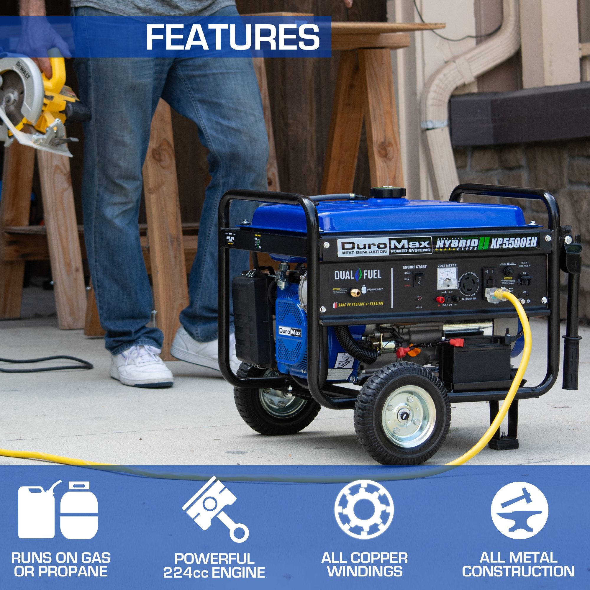 DuroMax XP5500EH 5500W Dual Fuel Portable Generator with Electric Start - Gas & Propane Powered for Camping, RV, Home Backup Power & Emergency Use