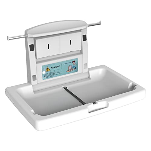 Commercial Wall Mounted Fold Down Baby Changing Station with Adjustable Safety Strap & Storage Box - Horizontal-X1001 for Daycares, Restrooms & Public Spaces