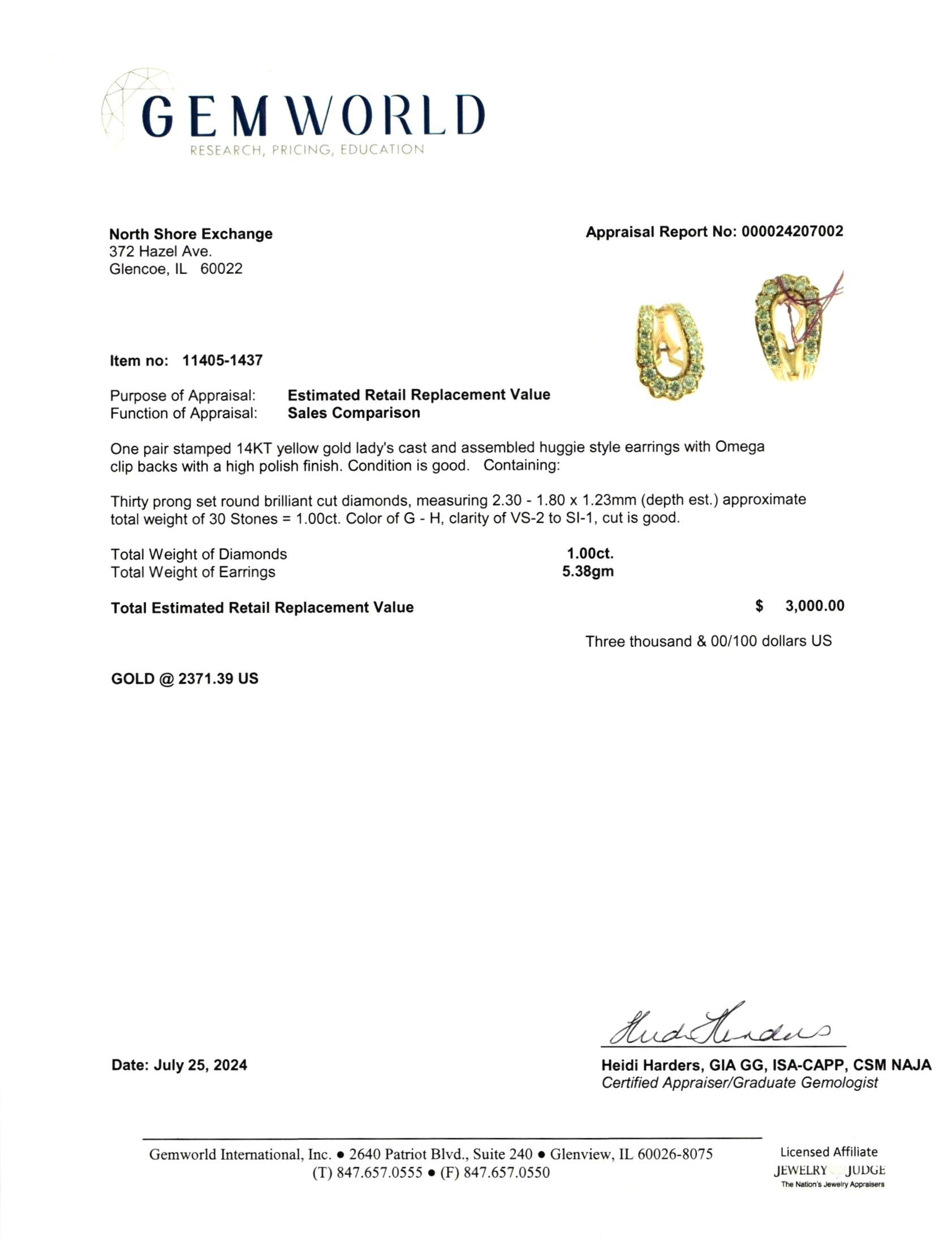 14K Gold Diamond Stud Earrings - 30 Full Cut Round Brilliant Diamonds for Women - Perfect for Weddings, Anniversaries & Special Occasions