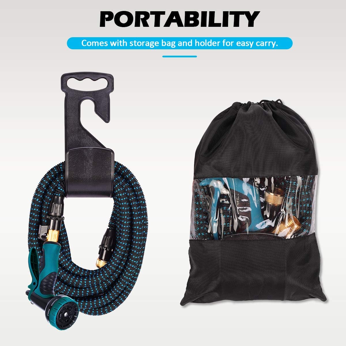 25FT Expandable Garden Hose with 10-Function Nozzle - Heavy Duty Flexible Water Hose with 3/4