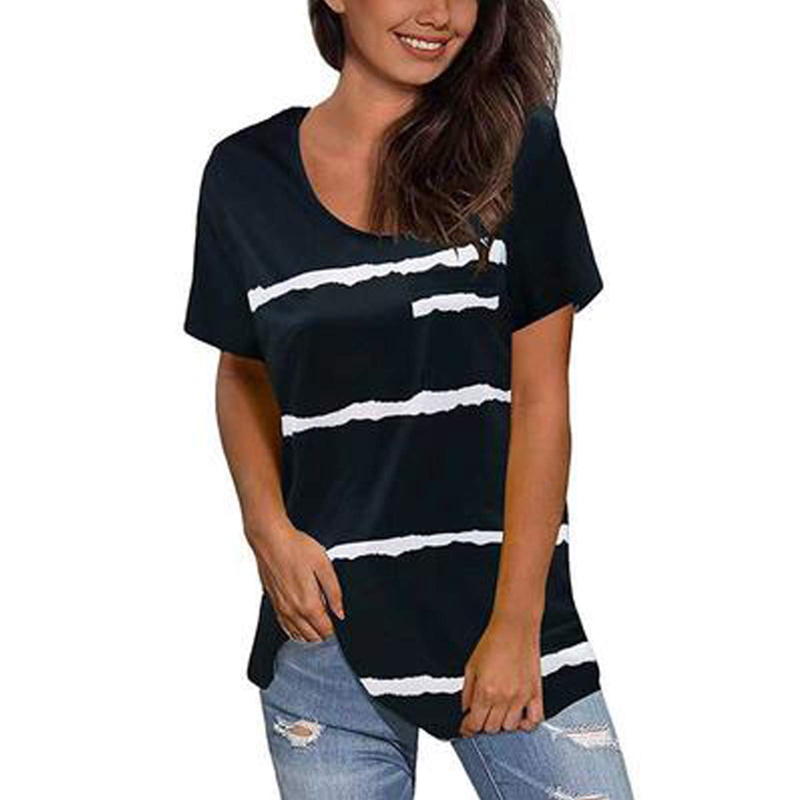 Women's Color Block Crewneck Short Sleeve T-Shirt - Summer Casual Top for Women | Perfect for Beach Outings, Weekend Wear & Vacation Essentials