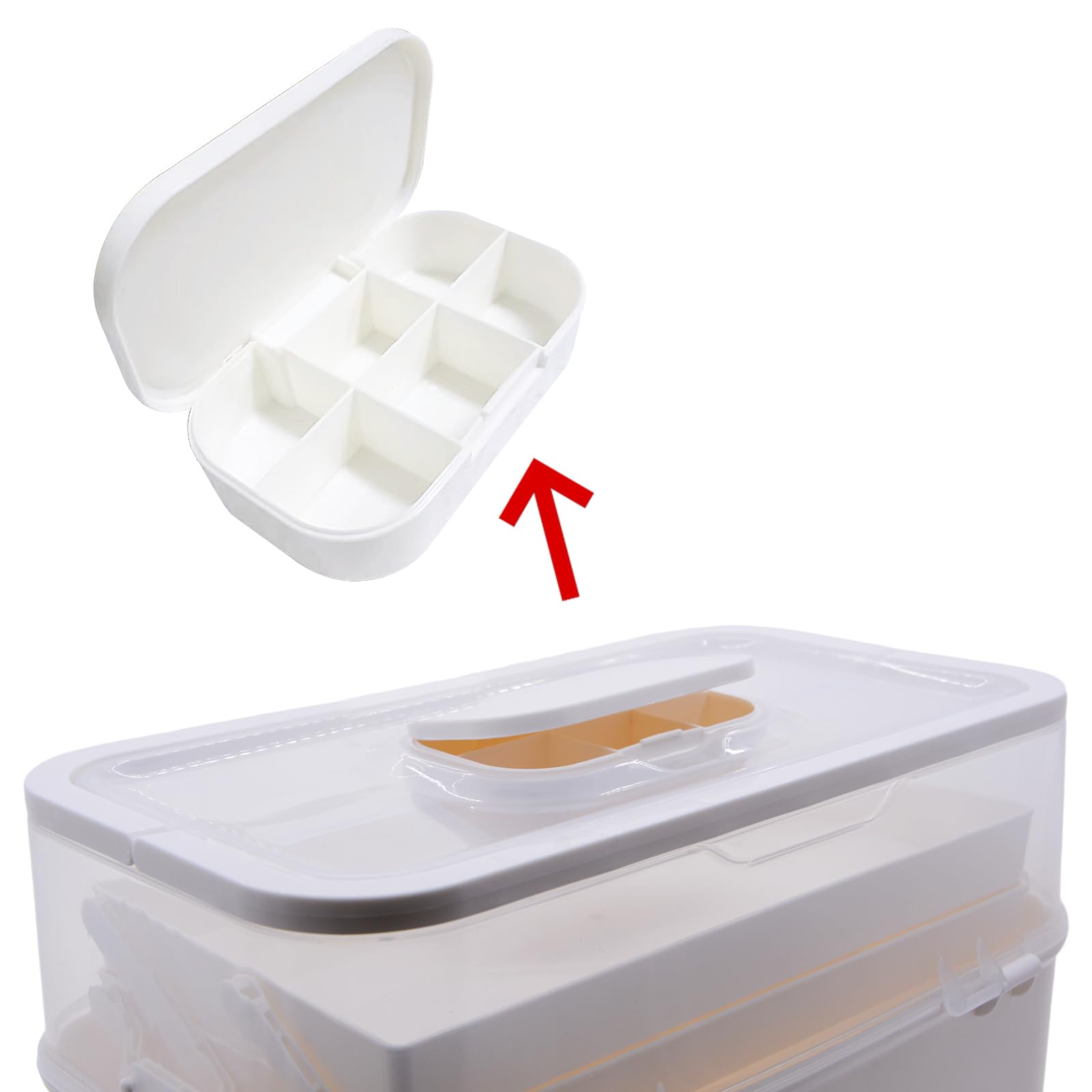 PENCK Large Capacity 3-Layer Pill Organizer Box - Multi-Compartment Medicine Case for Vitamins, Supplements & Daily Medications | Lockable Plastic Storage for Home, Travel & Emergency Use | Perfect for Family Healthcare & Sewing Supplies Organization