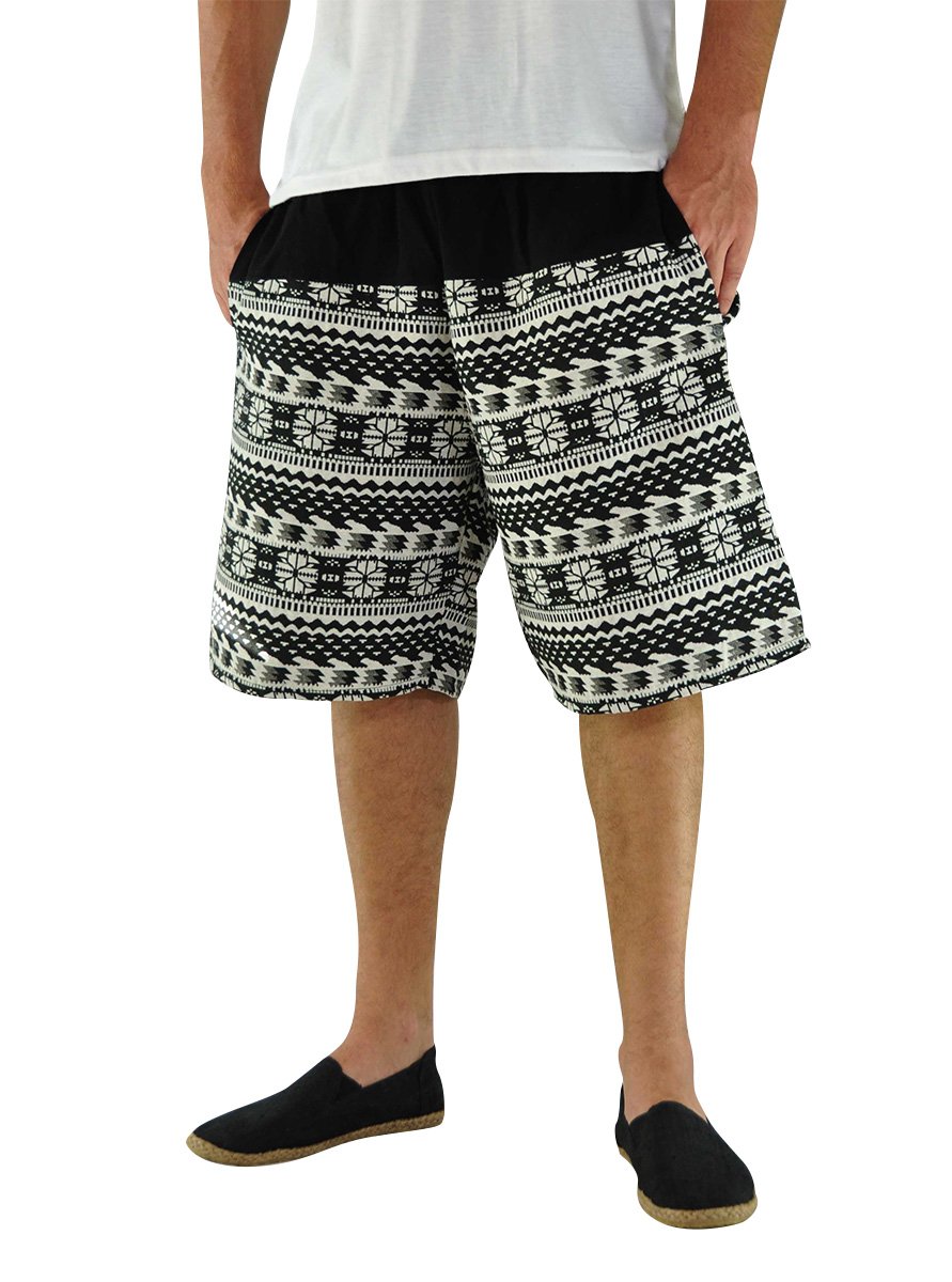 Virblatt Men's Cotton Harem Shorts - Casual Hippie Tribal Bermuda Shorts with Ethnic Pattern | Breathable & Comfortable for Festivals, Yoga, and Summer Outfits