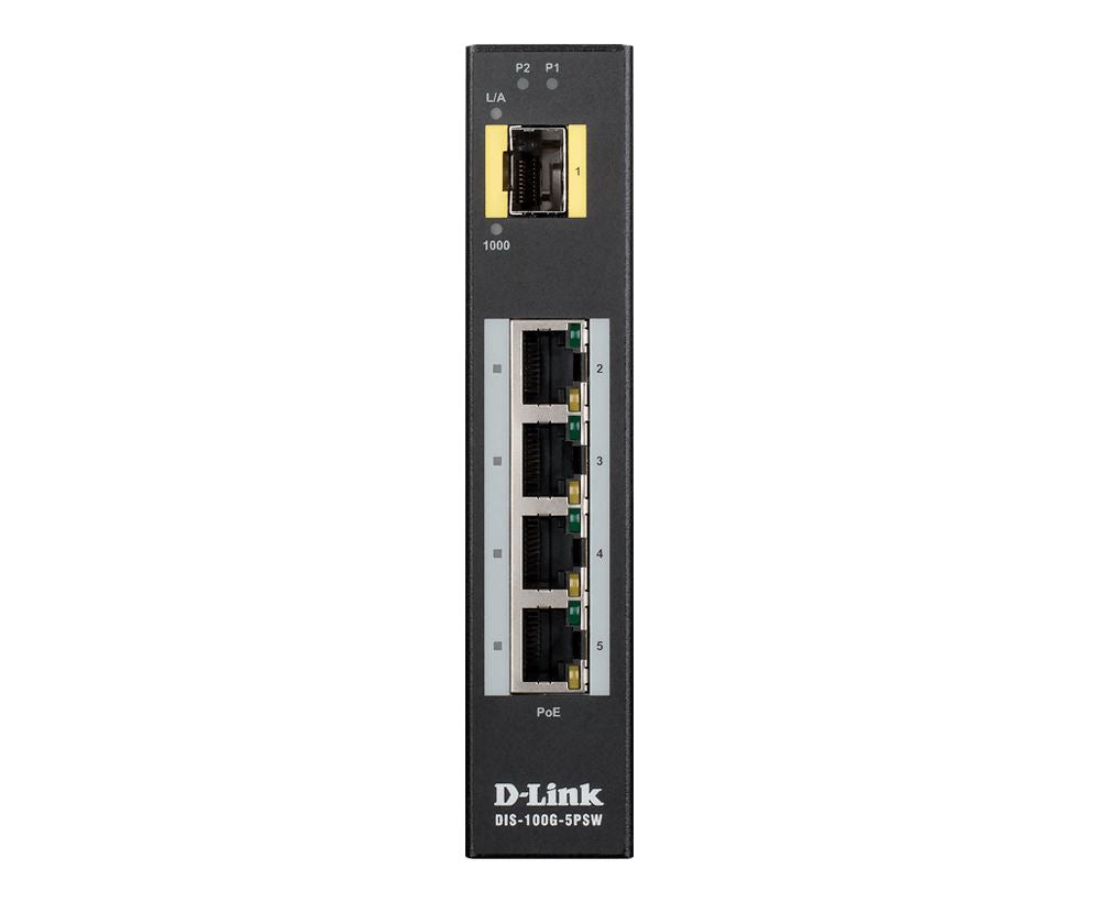 D-Link DIS-100G 5-Port Gigabit Unmanaged Industrial PoE Switch | High-Speed Network Solution for Factories, Warehouses & Outdoor Installations