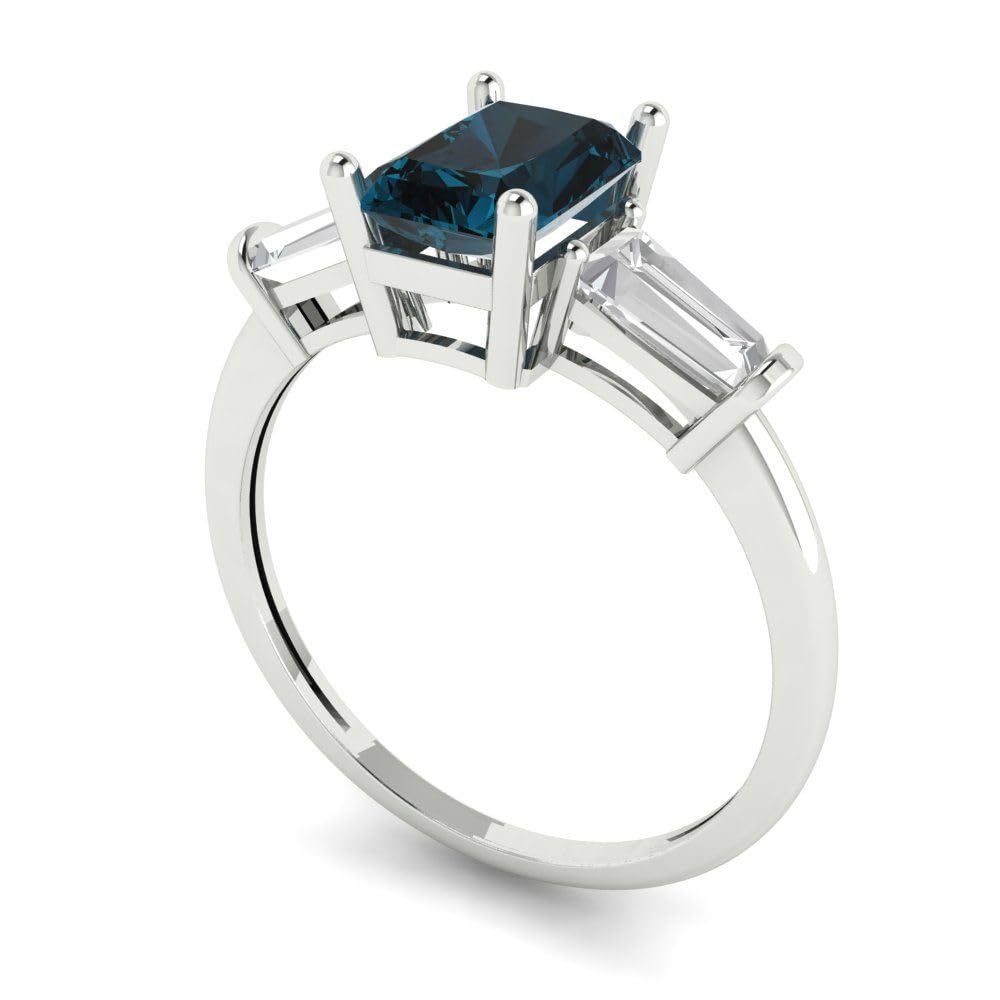 2.0 Carat Emerald Cut 3-Stone Solitaire Natural London Blue Topaz Engagement Ring, 18K White Gold – Perfect for Wedding, Proposal, Anniversary & Bridal Jewelry Gifts
