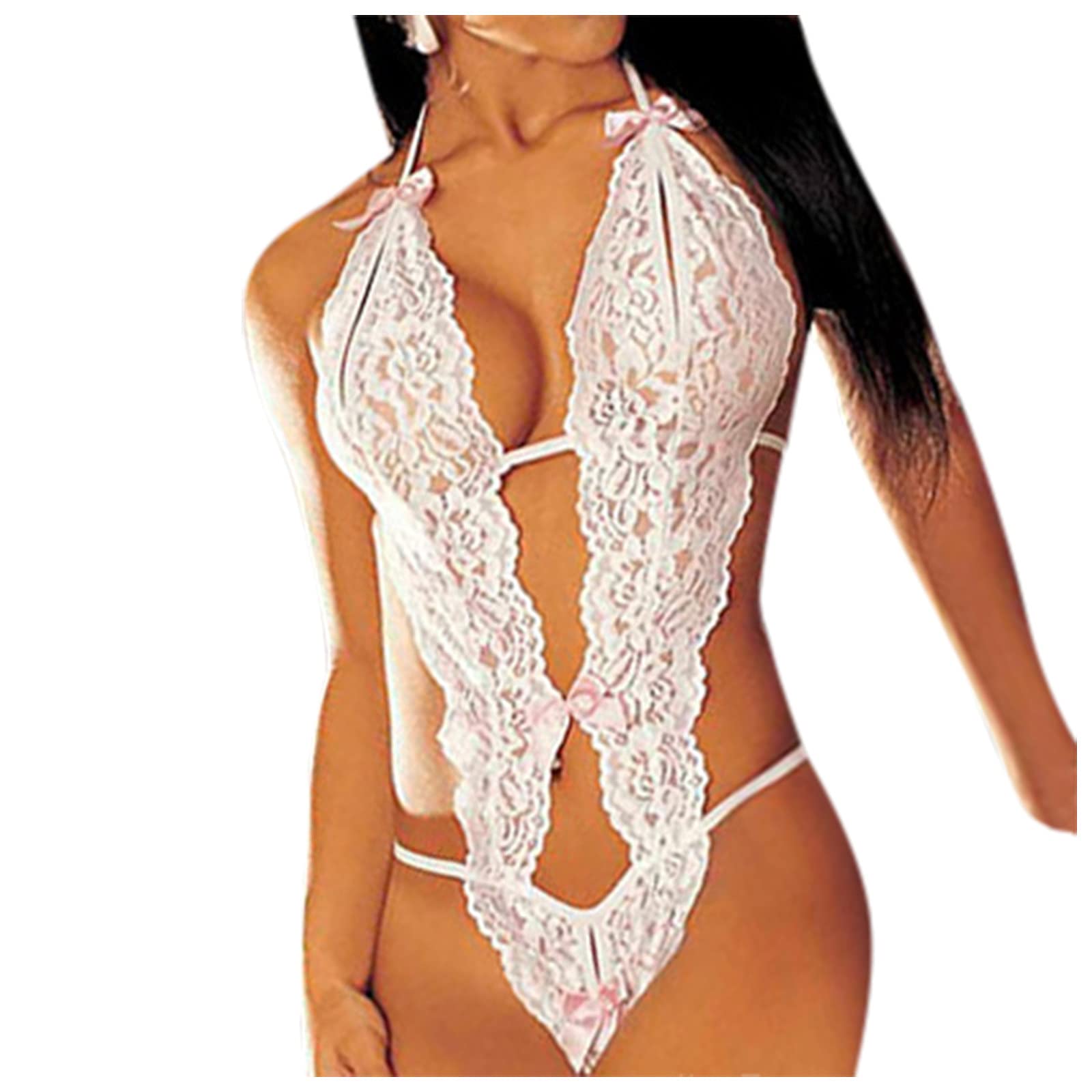 Sexy Lace Bodysuit Pajamas for Women - Open Crotch Lingerie Set, Christmas & Valentine's Day Gift, Perfect for Romantic Nights & Boudoir Photography