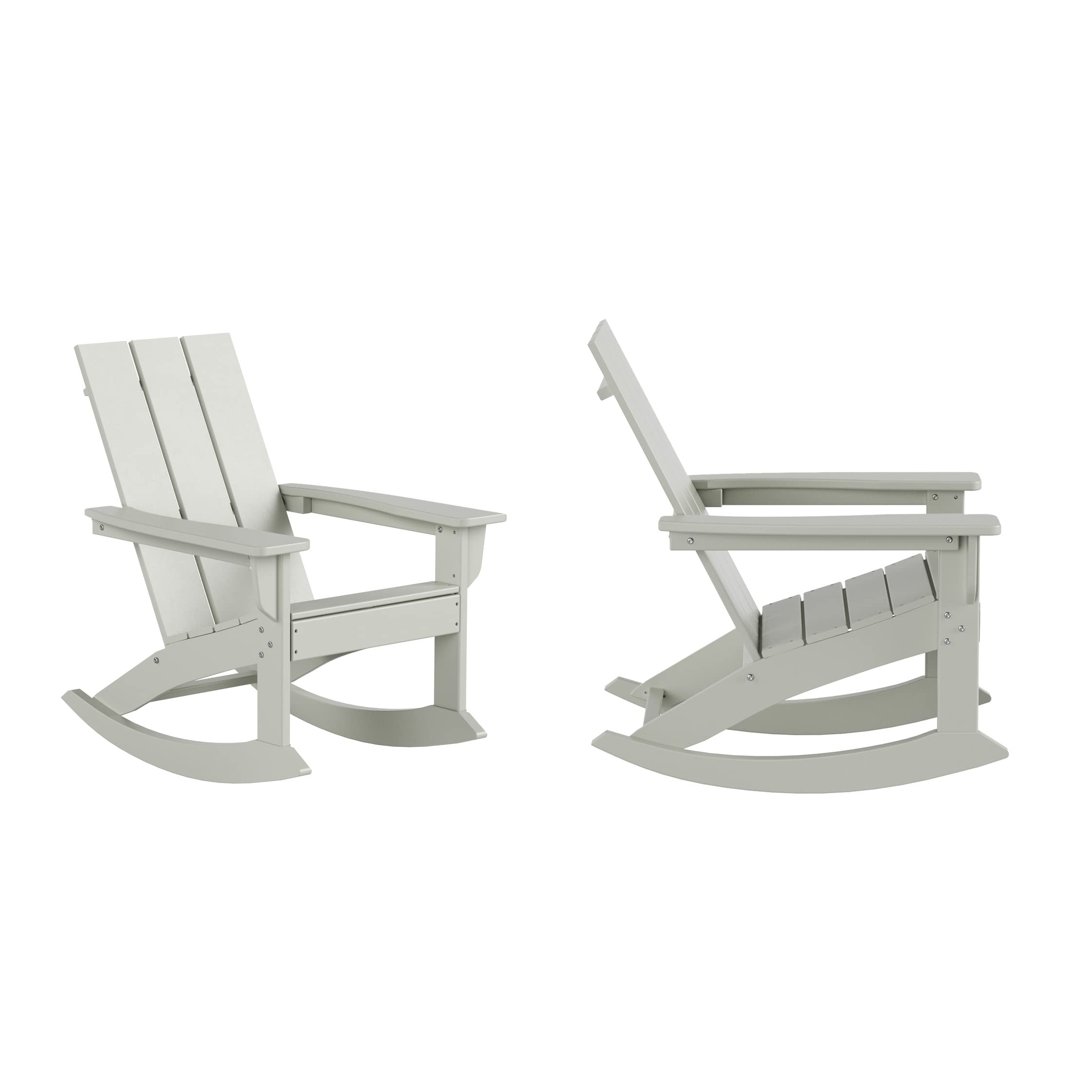 WO Home Furniture 2-Piece Adirondack Rocking Chair Set - All-Weather UV-Resistant Outdoor Patio Chairs (Sand Color) - Perfect for Backyard, Garden, Deck & Poolside Relaxation