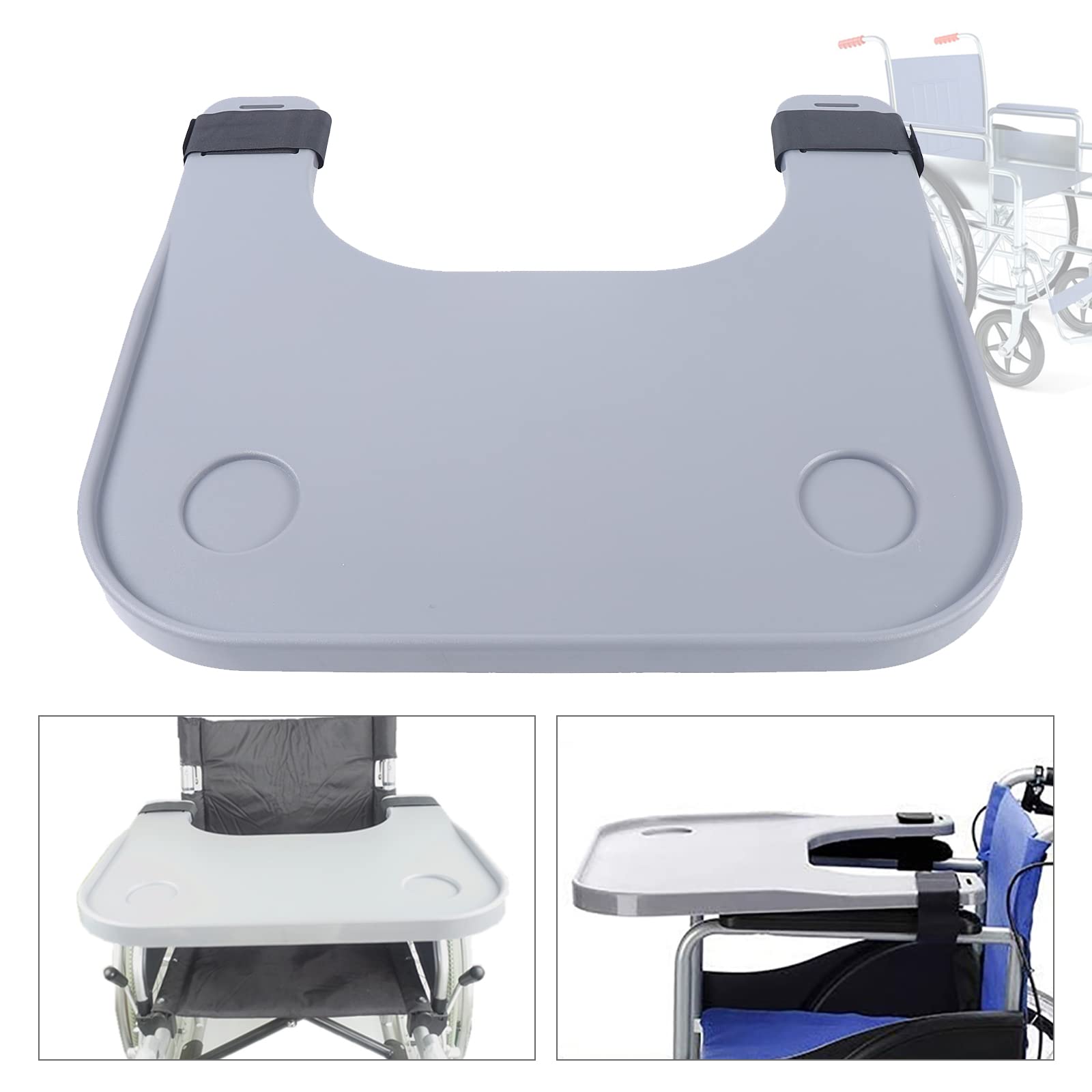 Adjustable Wheelchair Tray Table for Adults & Seniors - Removable ABS Plastic Wheelchair Table with 2 Cup Holders, Portable Eating & Reading Tray - Ideal for Dining, Working, Studying & Daily Activities (Gray)
