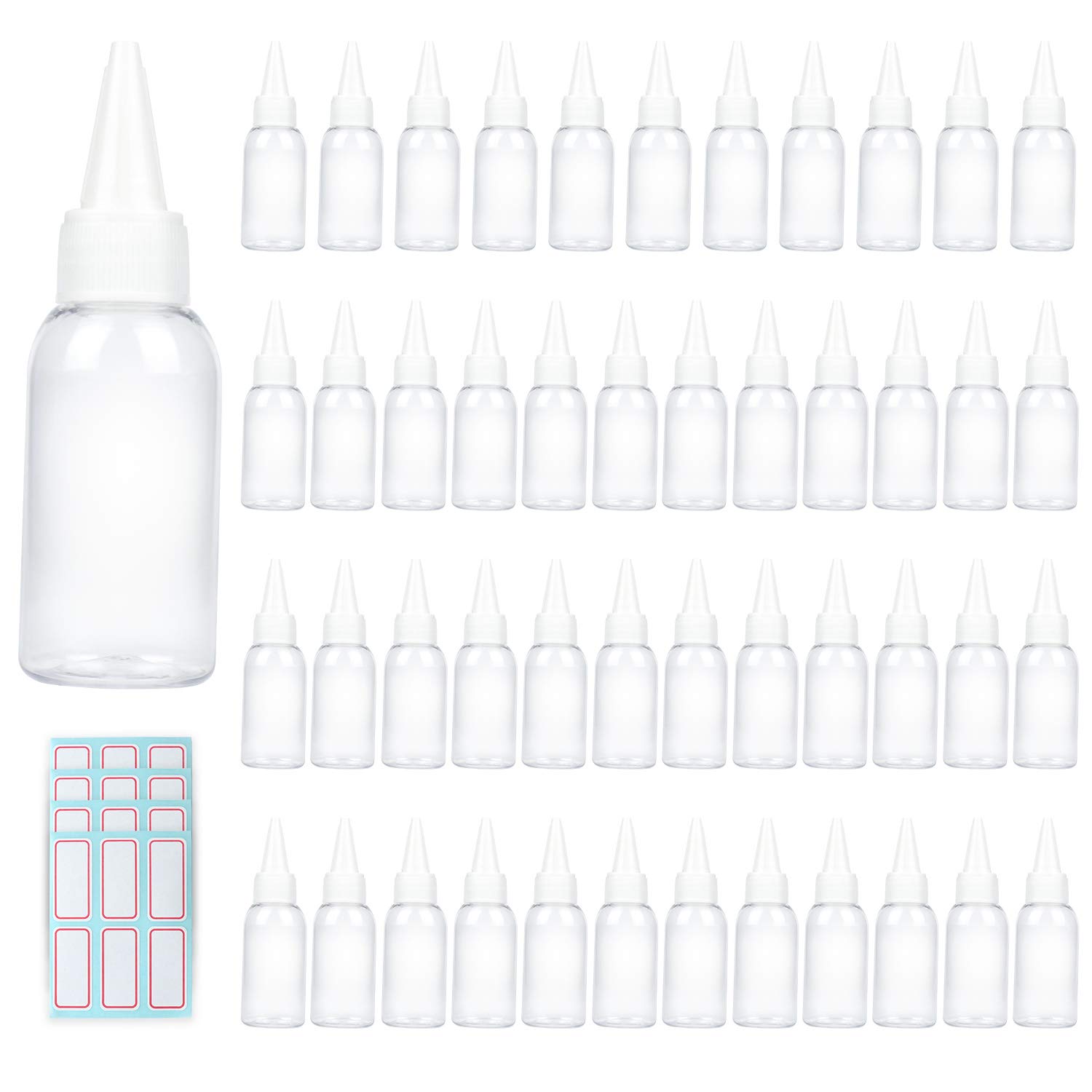Trendbox 1oz Clear Plastic Bottles with Twist Top Cap - 48 Pack BPA-Free for Hair Oils, Essential Oils & Liquids - Includes 48 Labels - Perfect for DIY Beauty Products, Travel Toiletries & Craft Storage