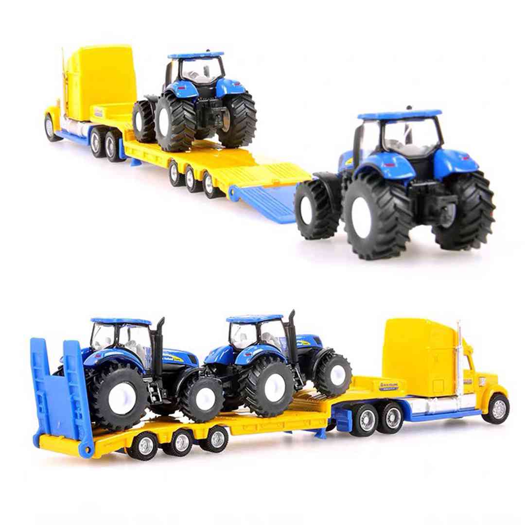 1:87 Scale Siku 1837/1805 Farmer Low Loader Truck with 2 John Deere Tractors & New Holland Trailer - Diecast Model Cars for Collectors, Hobbyists & Gifts | Farm Scene Display, Toy Vehicle Collection, Miniature Agriculture Diorama
