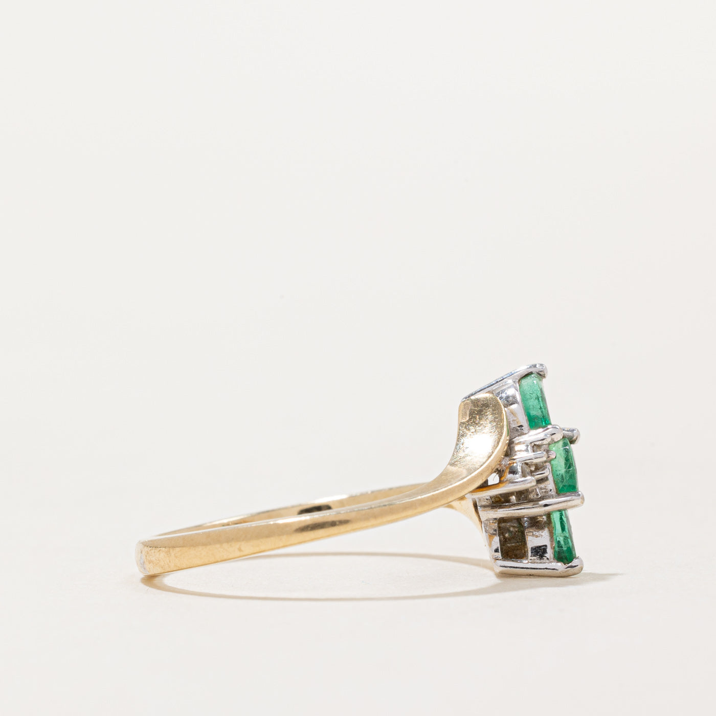 Emerald and Diamond Bypass Ring - 0.10ctw Emerald & 0.02ctw Diamond - Size 6.5 - Elegant Wedding Band, Anniversary Gift for Her, Perfect for Special Occasions