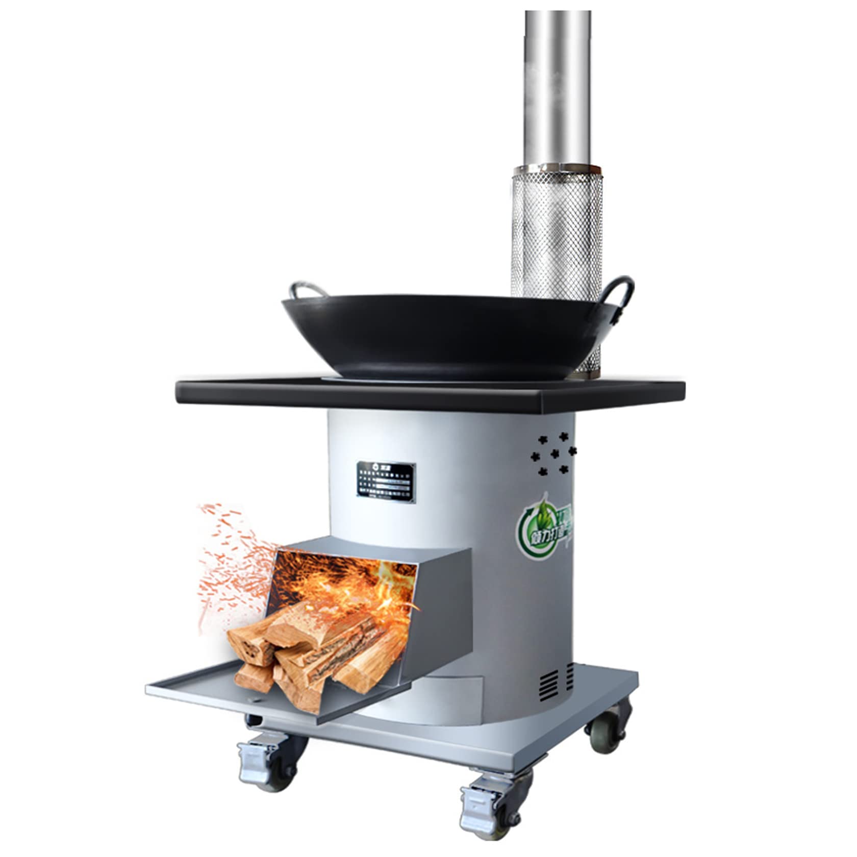Portable Energy Efficient Gasification Wood Burning Stove - Indoor/Outdoor Smokeless Camping & Cooking Stove with Chimney, Anti-Scald Mesh & Handmade Iron Pan (60×60CM) - Perfect for Backpacking, Emergency Heating, and Outdoor Adventures