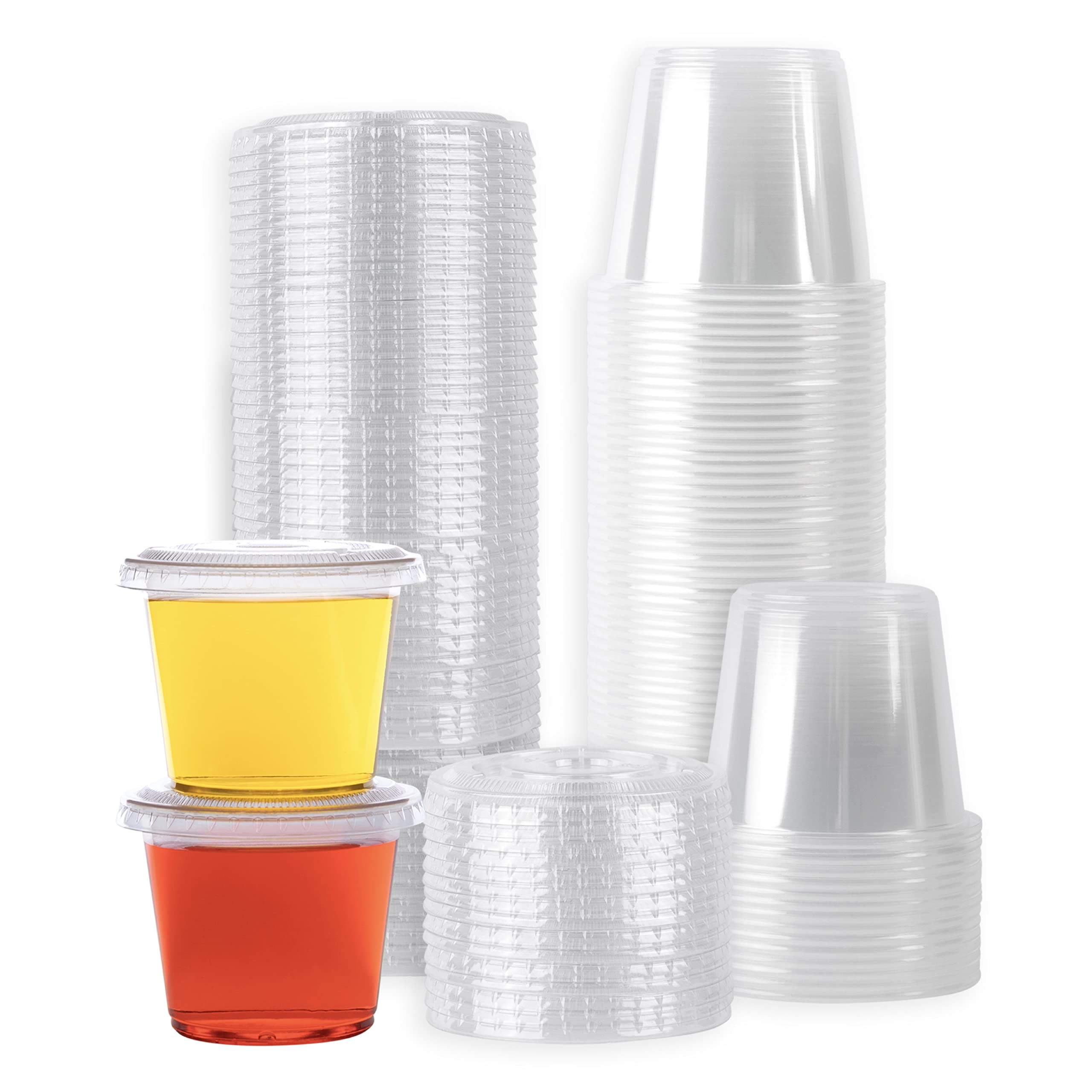 50-Pack 5.5oz Plastic Jello Shot Cups with Lids - Multi-Purpose Condiment Containers for Sauces, Dressings, Portion Control - Perfect for Parties, Catering & Food Storage | BPA-Free Small Plastic Containers