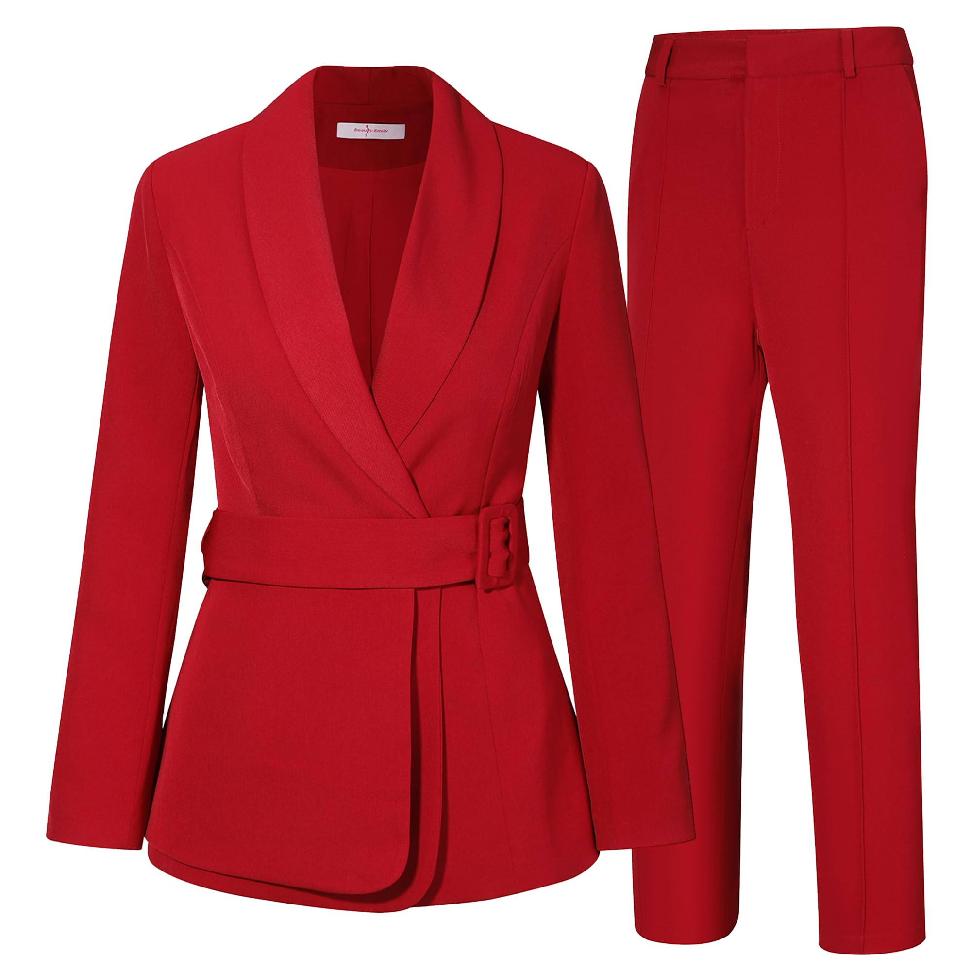 Professional Women's 2-Piece Business Suit Set - Single Vent Blazer with Belt & Office Pants for Work | Formal Workwear, Corporate Attire, Business Meetings & Office Outfits
