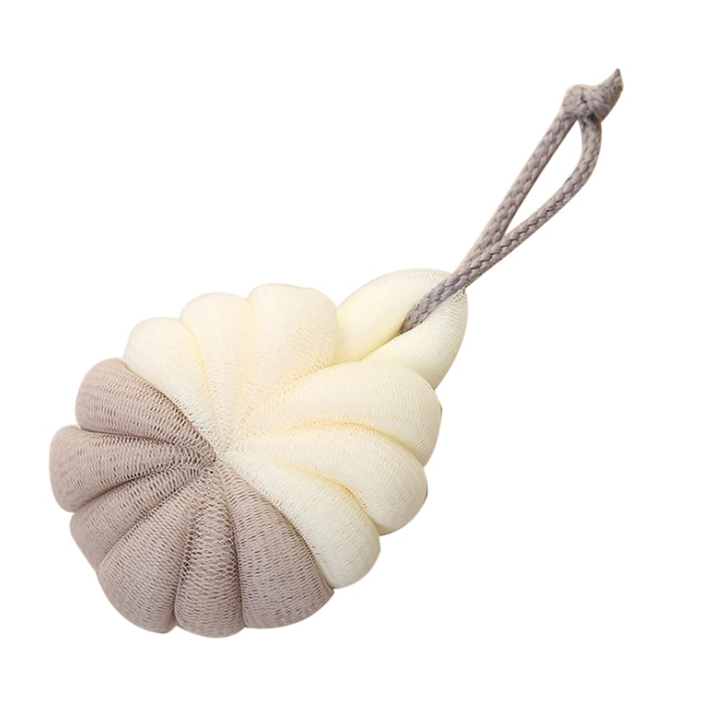 SANWOOD Exfoliating Bath Ball Shower Sponge - Soft Mesh Loofah for Deep Cleansing & Rich Bubbles, Gentle Body Scrubber for Smooth Skin (Beige) - Perfect for Shower, Bath & Spa Relaxation at Home