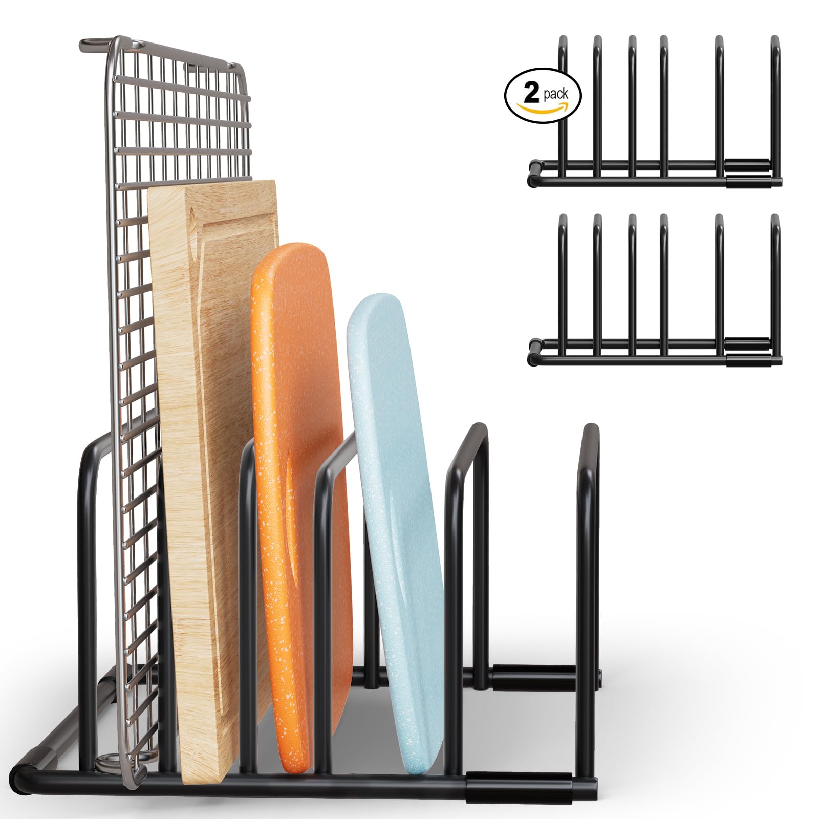 Premium Metal Cutting Board Organizer Rack - Space-Saving Holder Stand for Cutting Boards, Baking Sheets & Cookie Pans | Kitchen Cabinet Storage Solution for Organized Bakeware - Perfect for Small Kitchens & Professional Bakeries