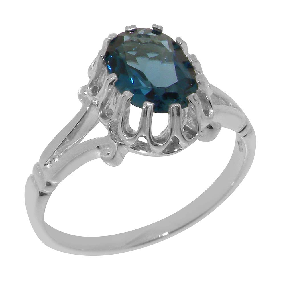 10K White Gold London Blue Topaz Solitaire Ring for Women - Size 4-12 | Elegant Engagement, Wedding & Anniversary Jewelry Gift