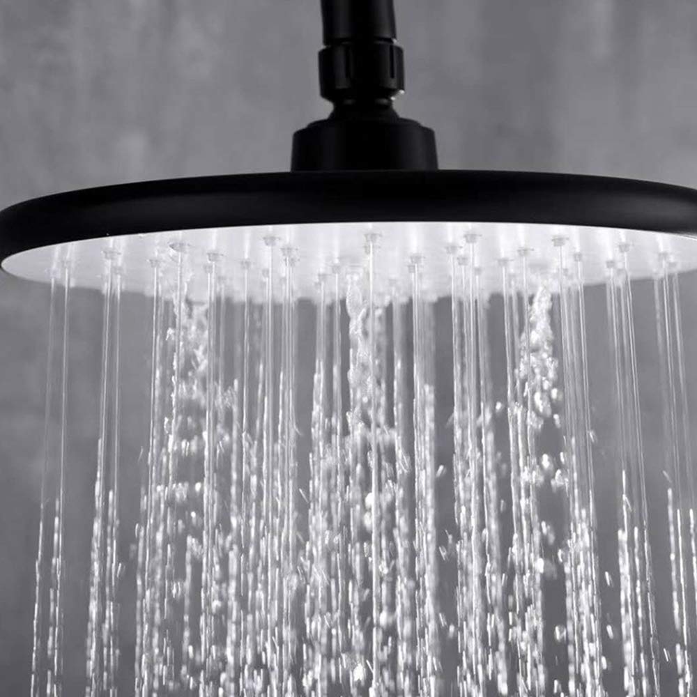 CHLDDHC Black and Red Rain Mixer Shower Set with Round Shower Head, Hand Shower & Tub Faucet - Modern Bathroom Fixture for Spa-Like Shower Experience