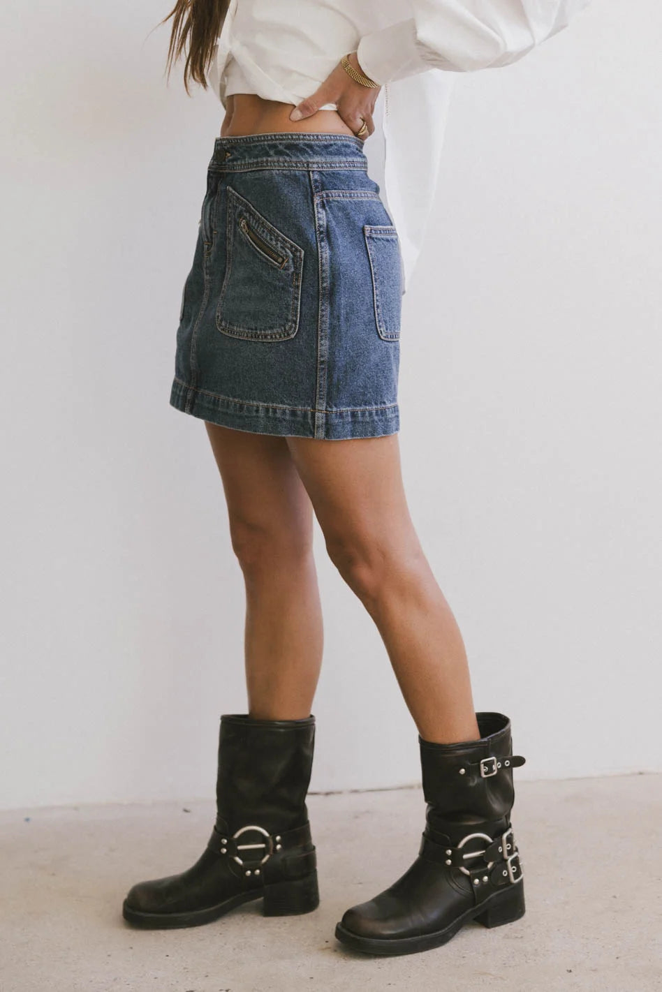 Bandri Denim Mini Skirt for Women - High Waisted Stretch Denim Skirt with Pockets | Perfect for Casual Outfits, Date Nights & Summer Fashion