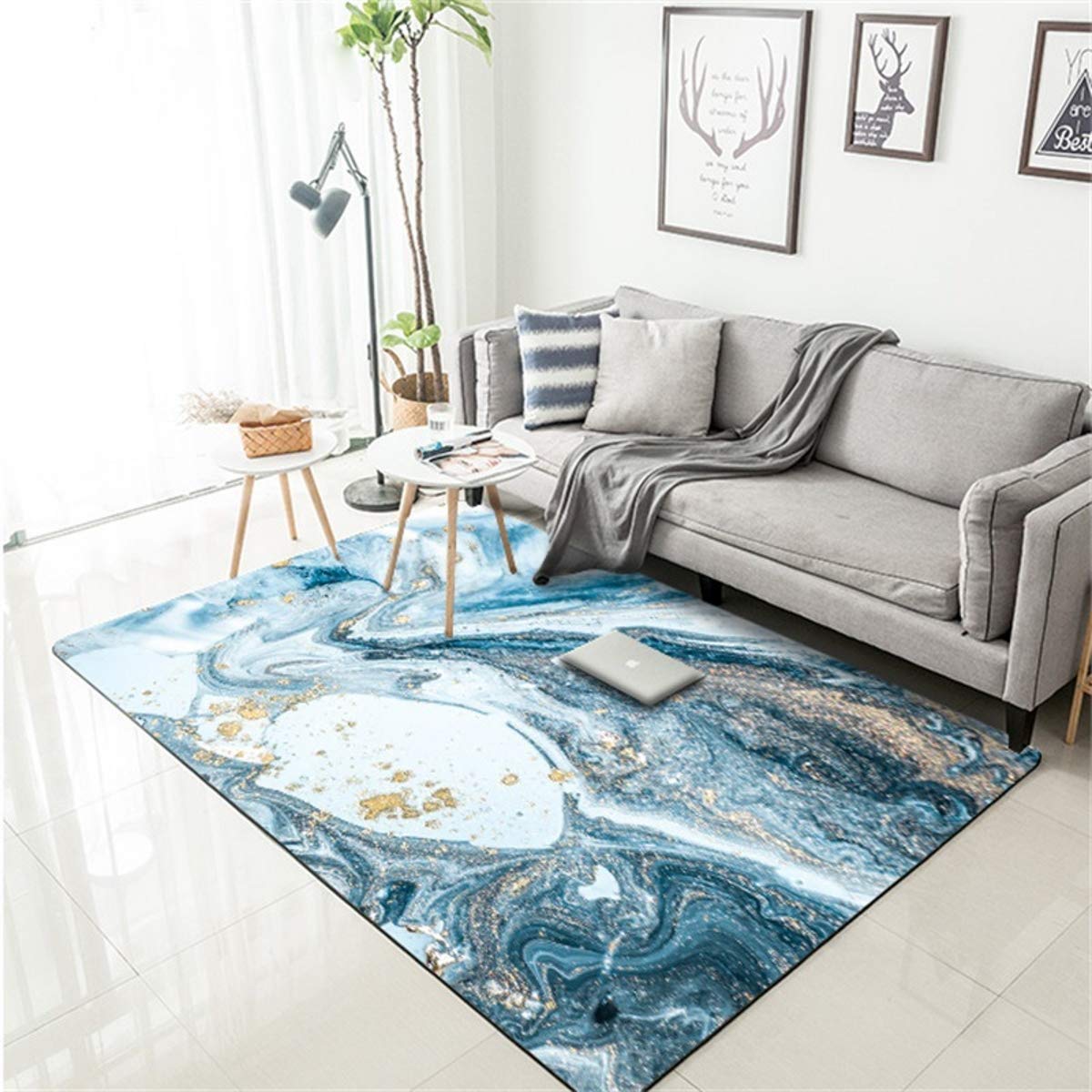Modern Abstract 5x7ft Area Rugs - Turquoise Marble Wave Pattern Non-Slip Carpet for Bedroom, Living Room, Dining Room & Kitchen - Indoor/Outdoor Floor Mat for Home Decor, Coffee Table Runner, Dorm & Office Use
